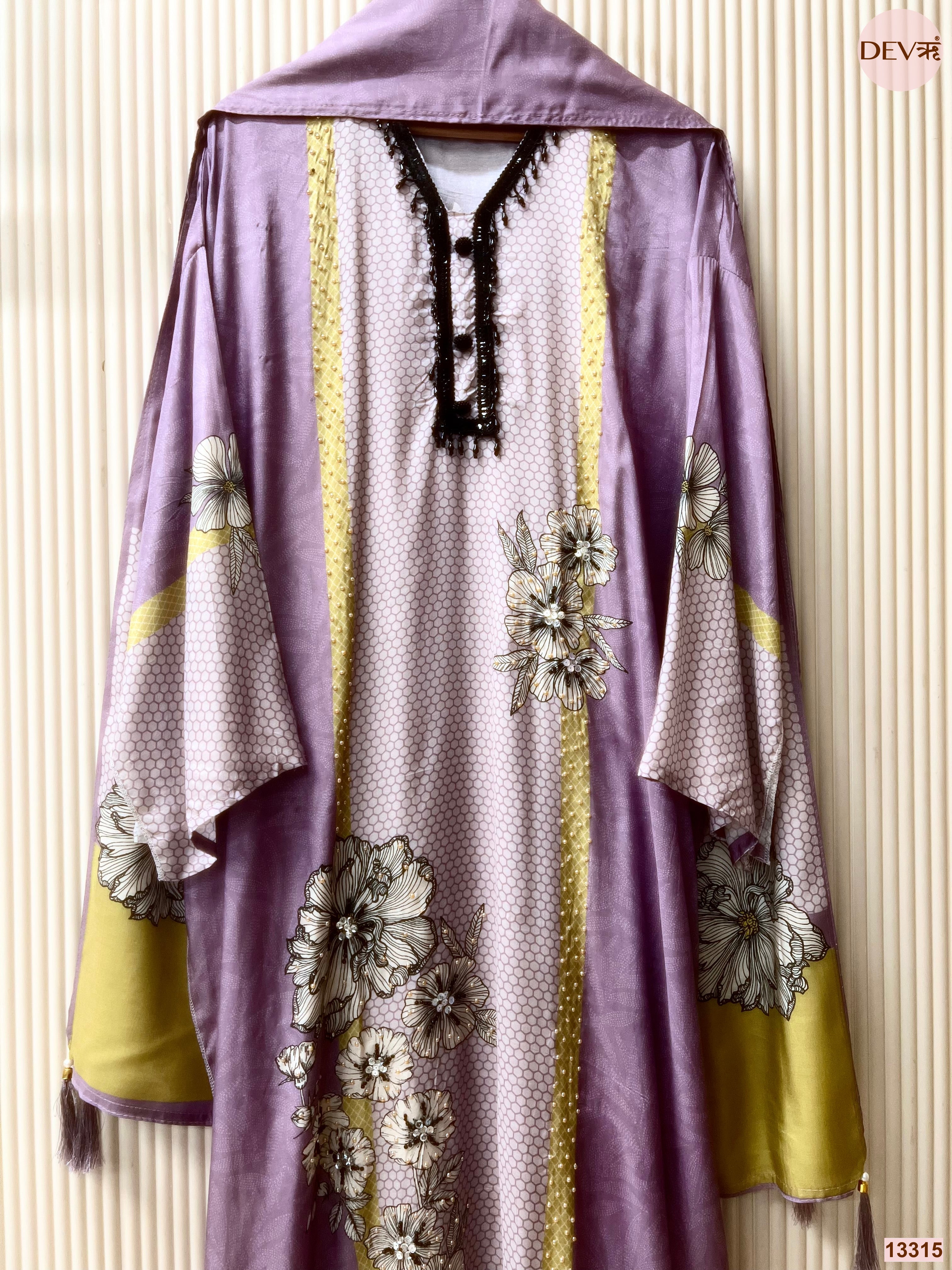 Purple Muslin Printed Unstitched 3-Piece Suit (Devri – D.No 13315)