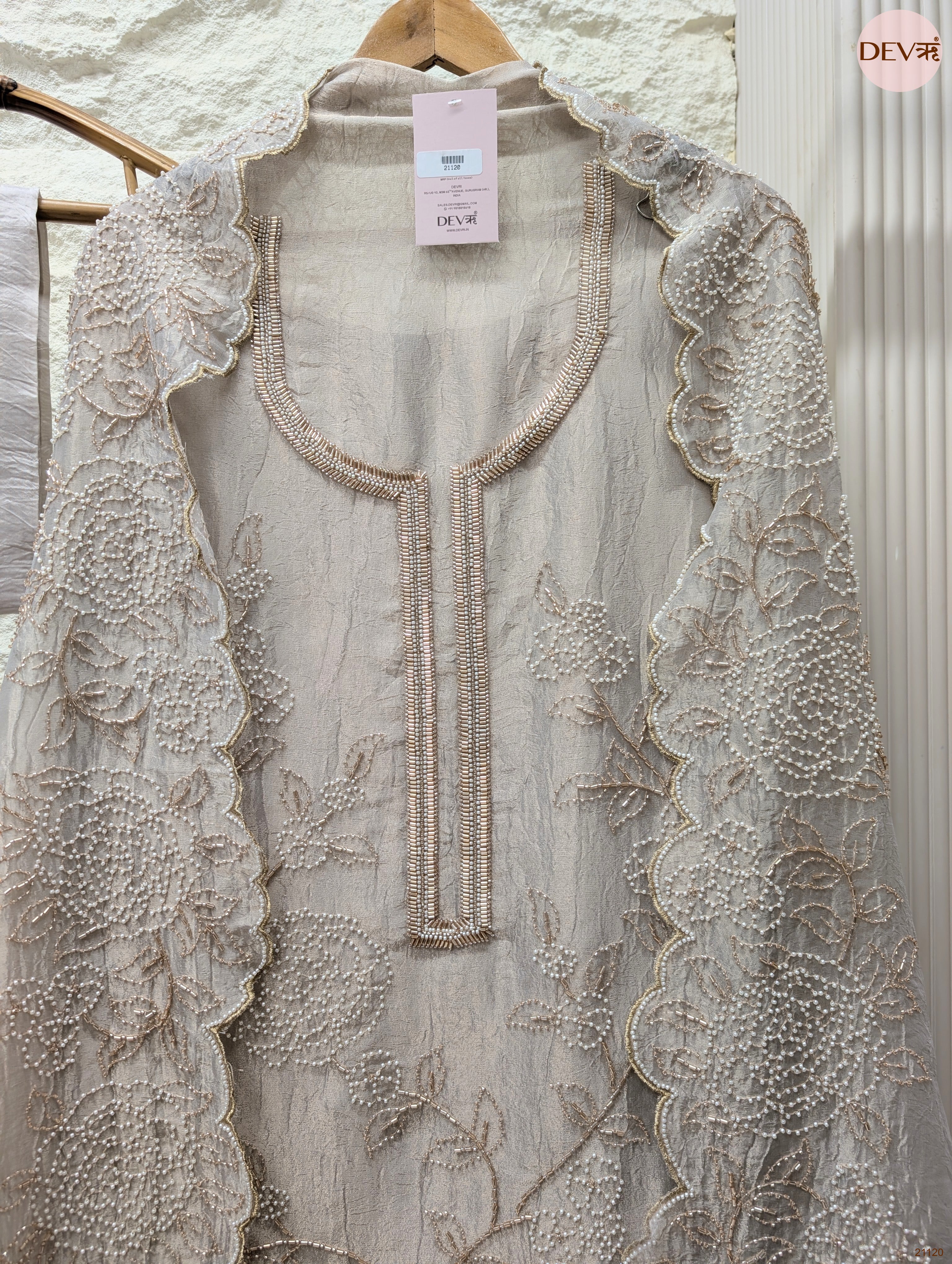 Grey Pure Tissue Crush Silk Embroidered Unstitched 3-Piece Suit (Devri – D.No 21120)