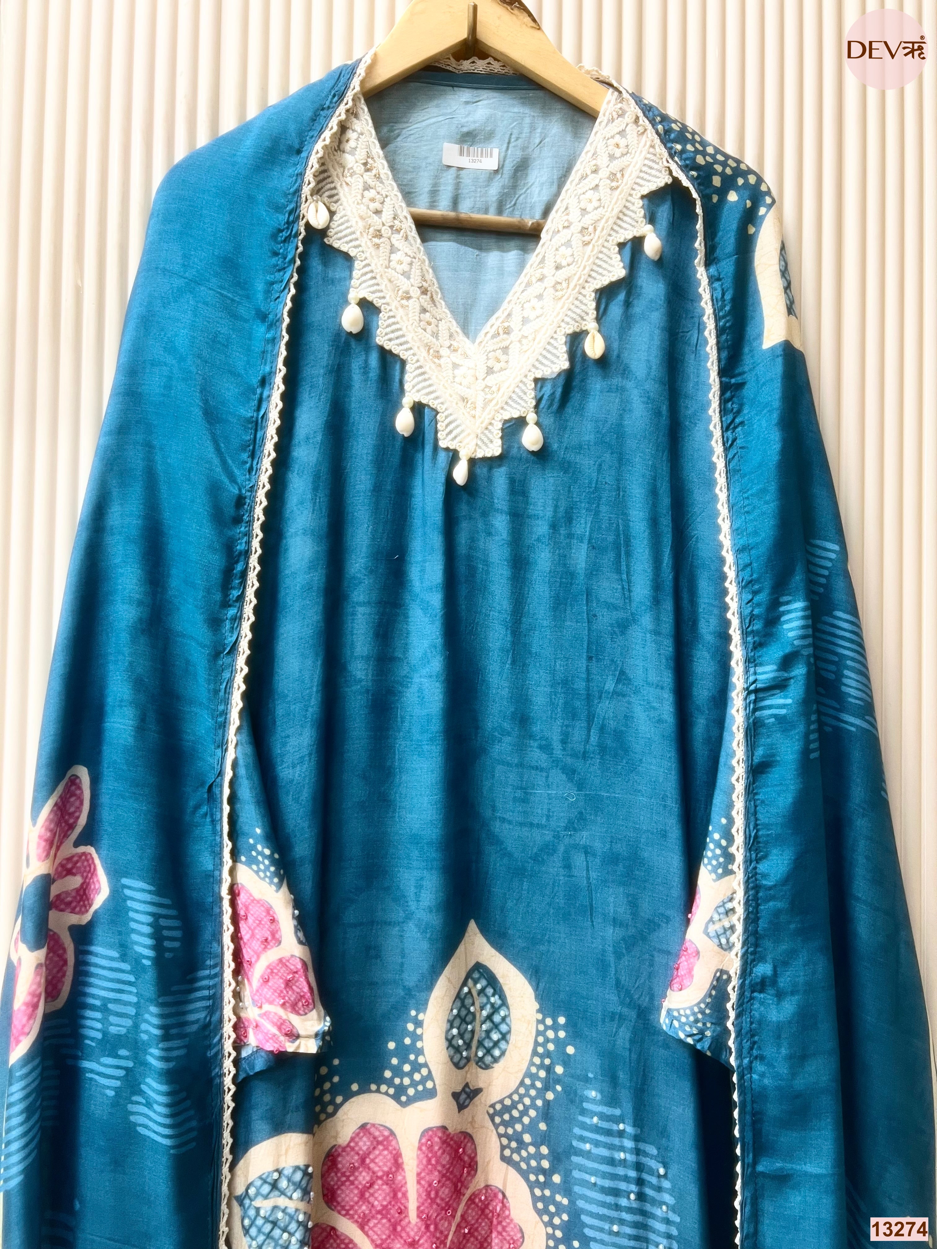 Teal Muslin Printed Unstitched 3-Piece Suit (Devri – D.No 13274)