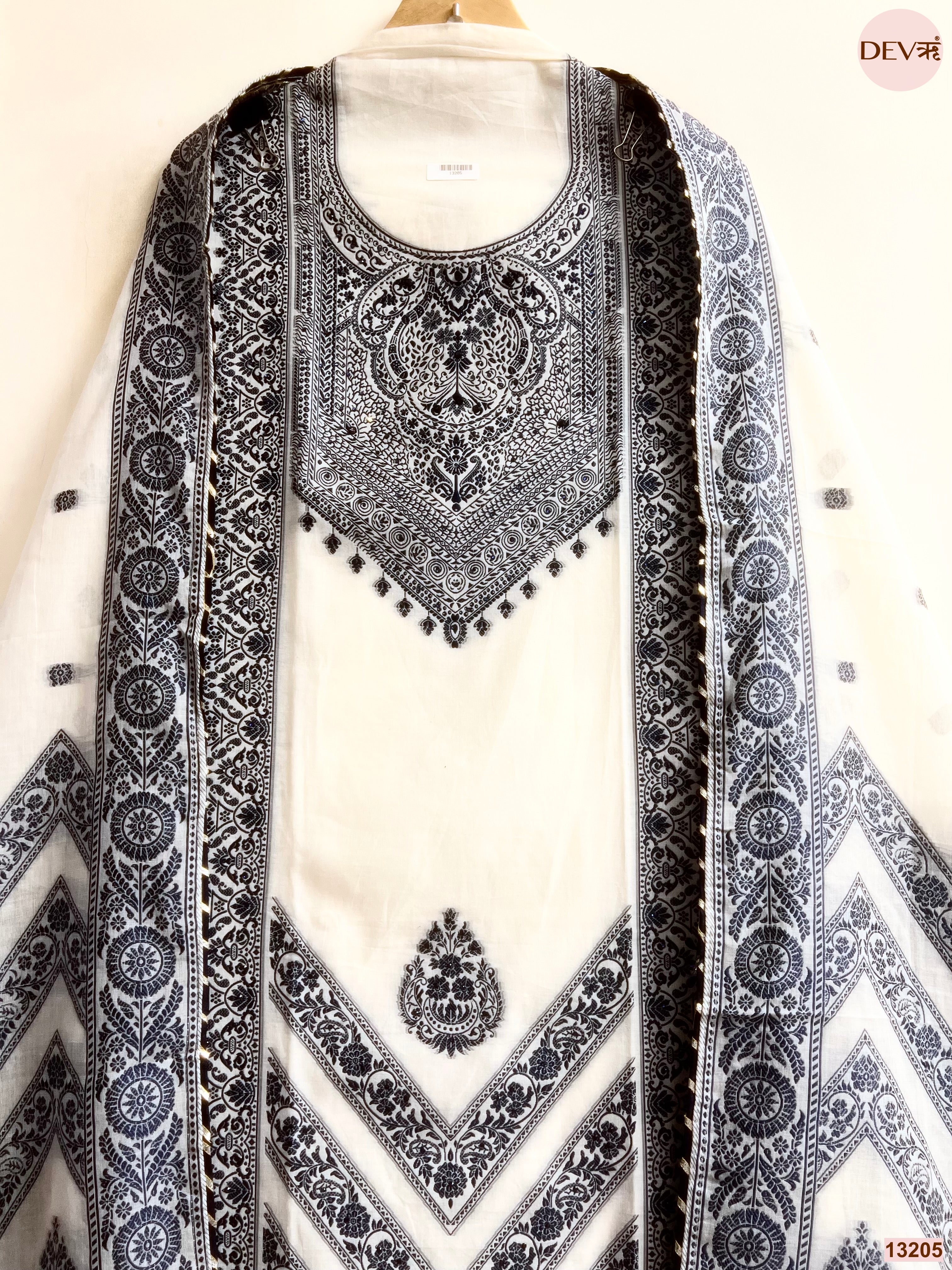 Off White Jamdani Cotton Printed Unstitched 3-Piece Suit (Devri – D.No 13205)