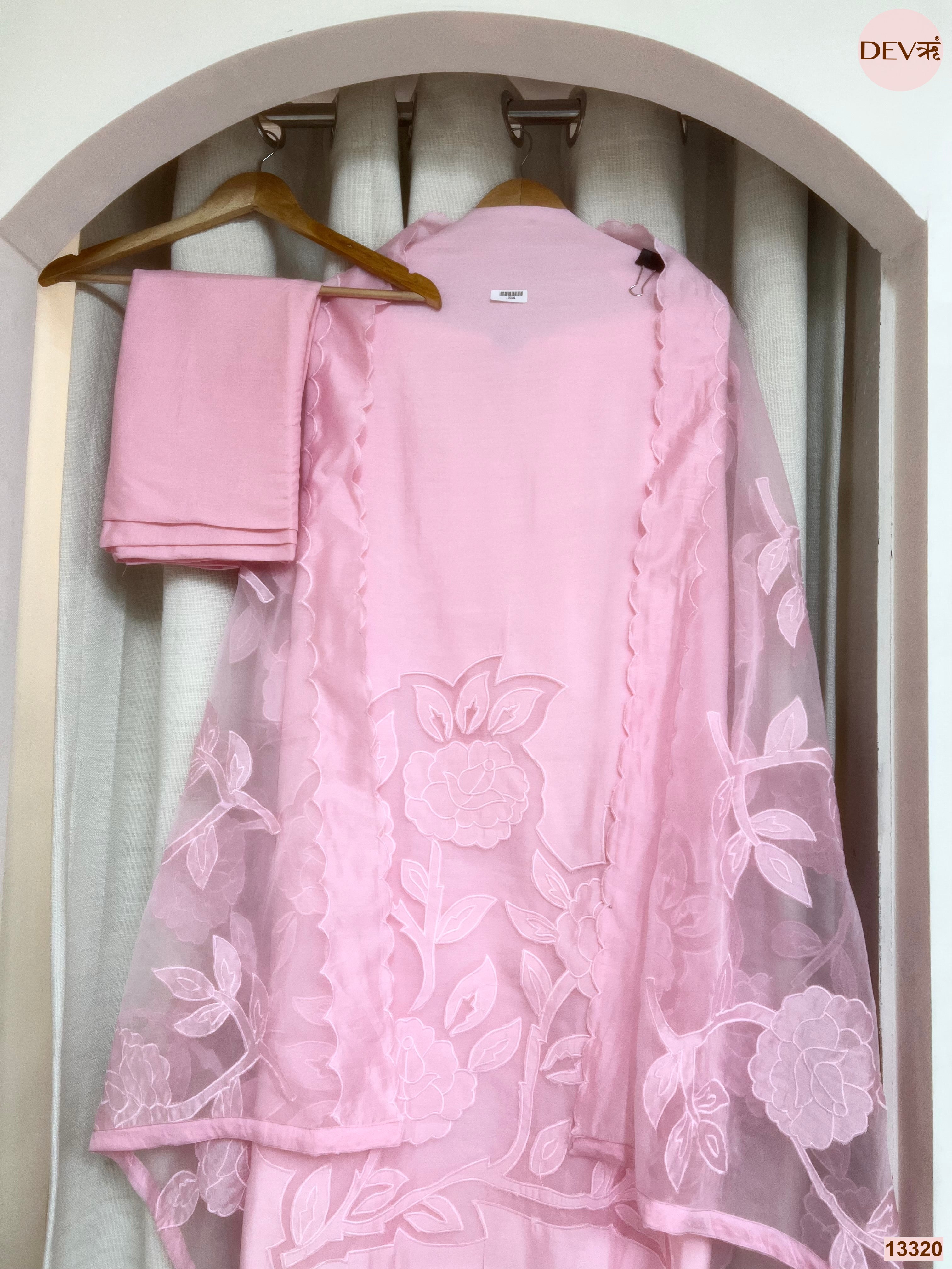 Pink Roman Silk Embroidered Unstitched 3-Piece Suit (Devri – D.No 13320)