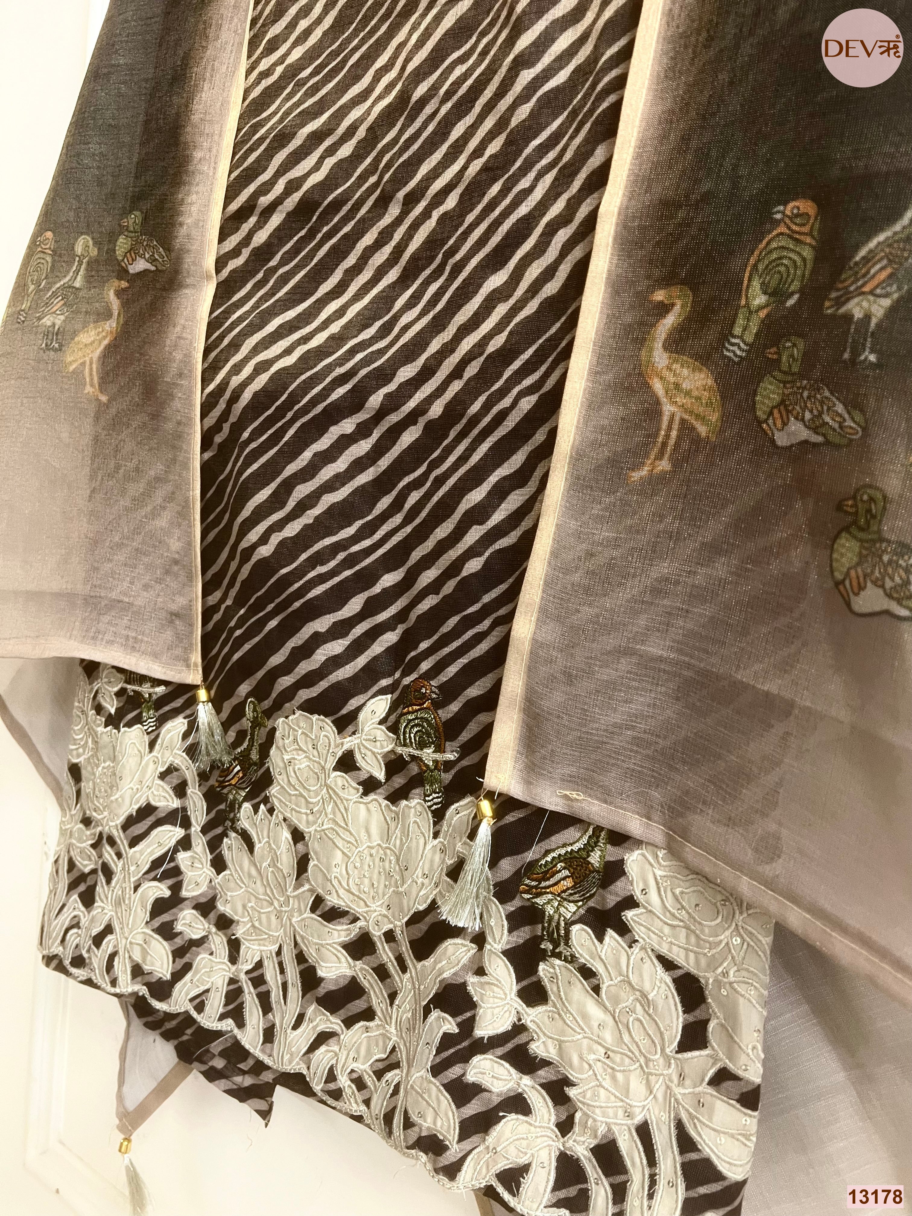 Black Linen Cotton Printed Unstitched 3-Piece Suit (Devri – D.No 13178)