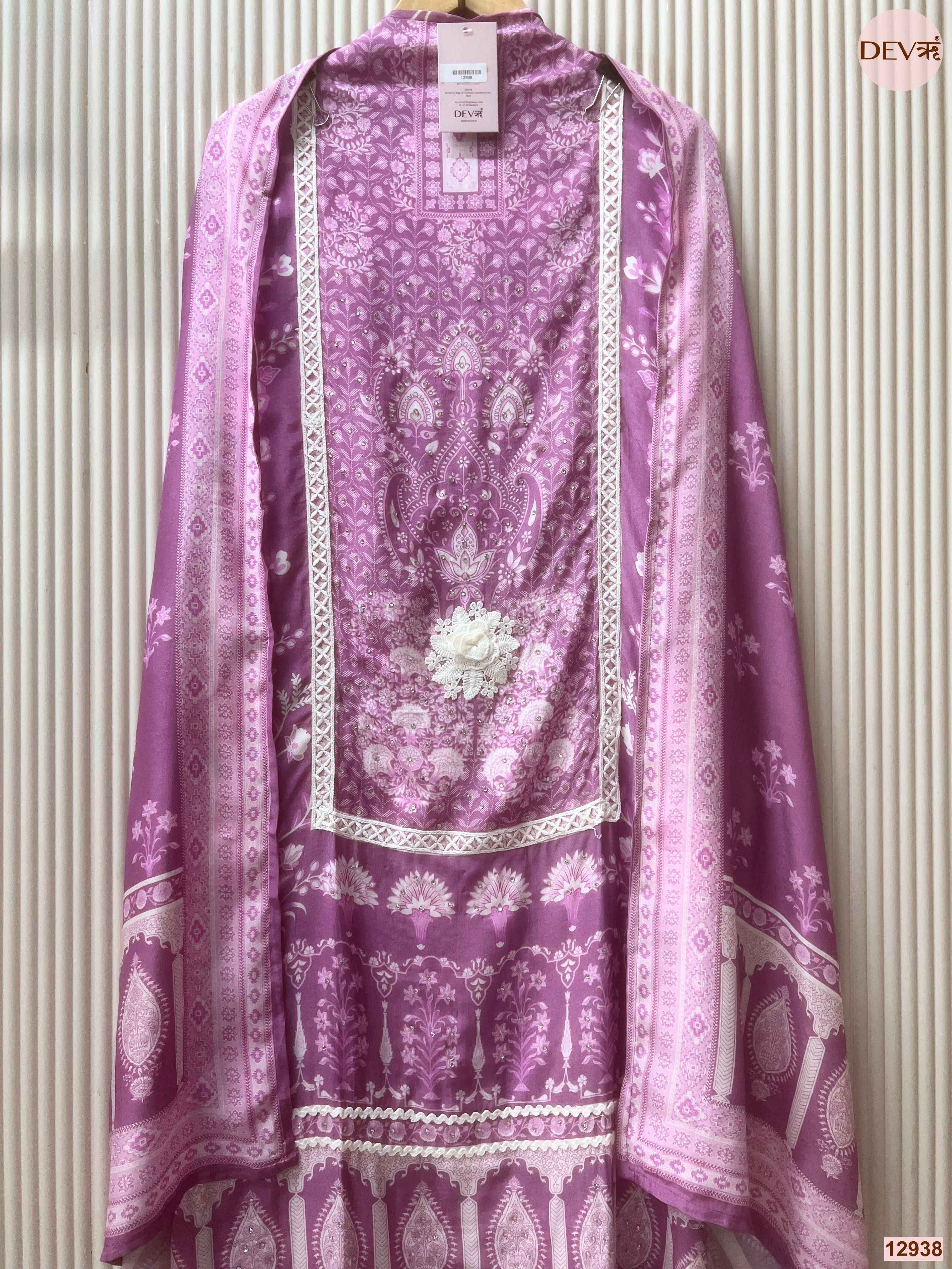 Purple Muslin Printed Unstitched 3-Piece Suit (Devri – D.No 12938)