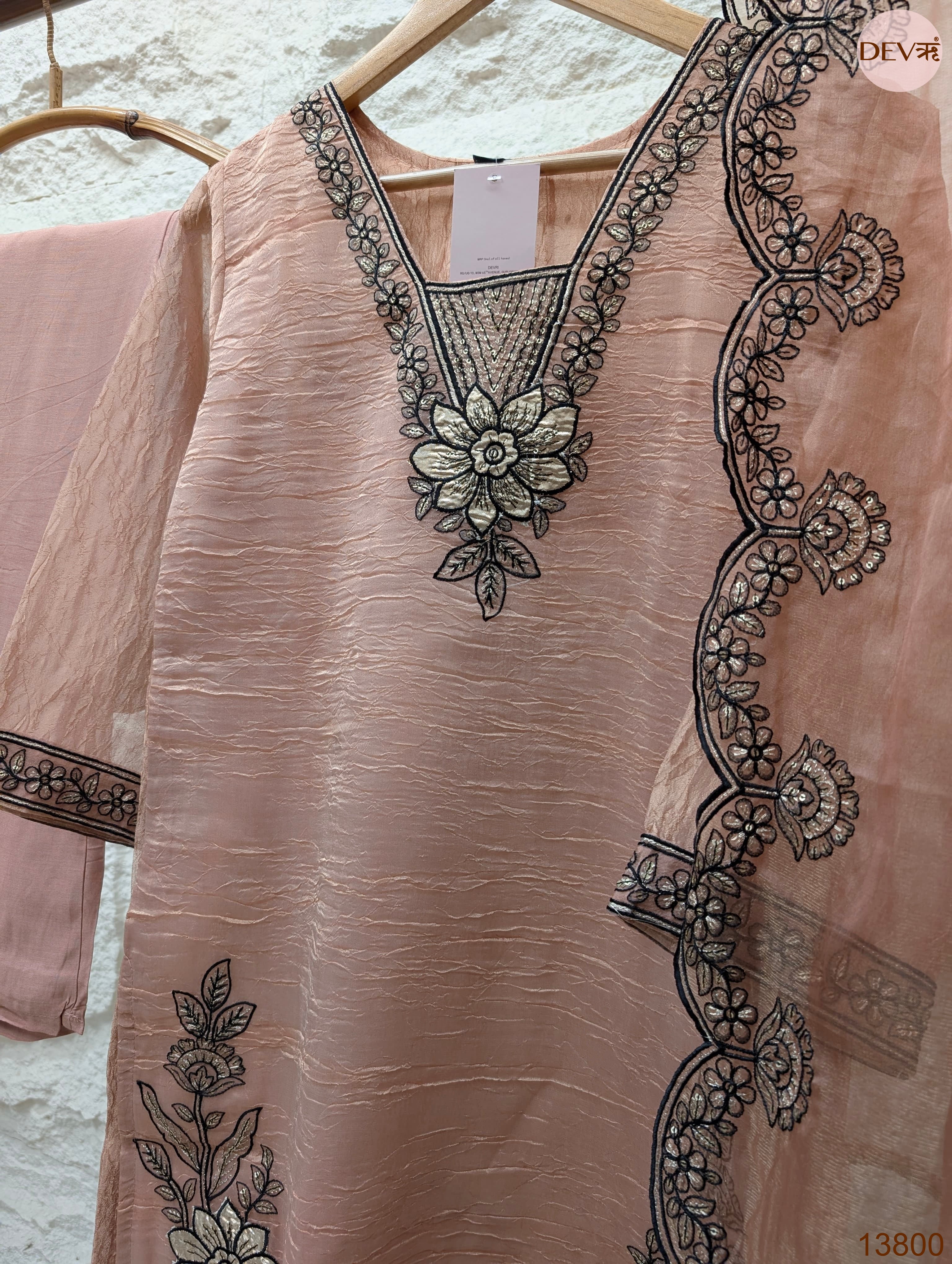 Gulnaar Tissue silk Embroidered Blush Pink 3-Piece Set (Devri – D.No 13800)