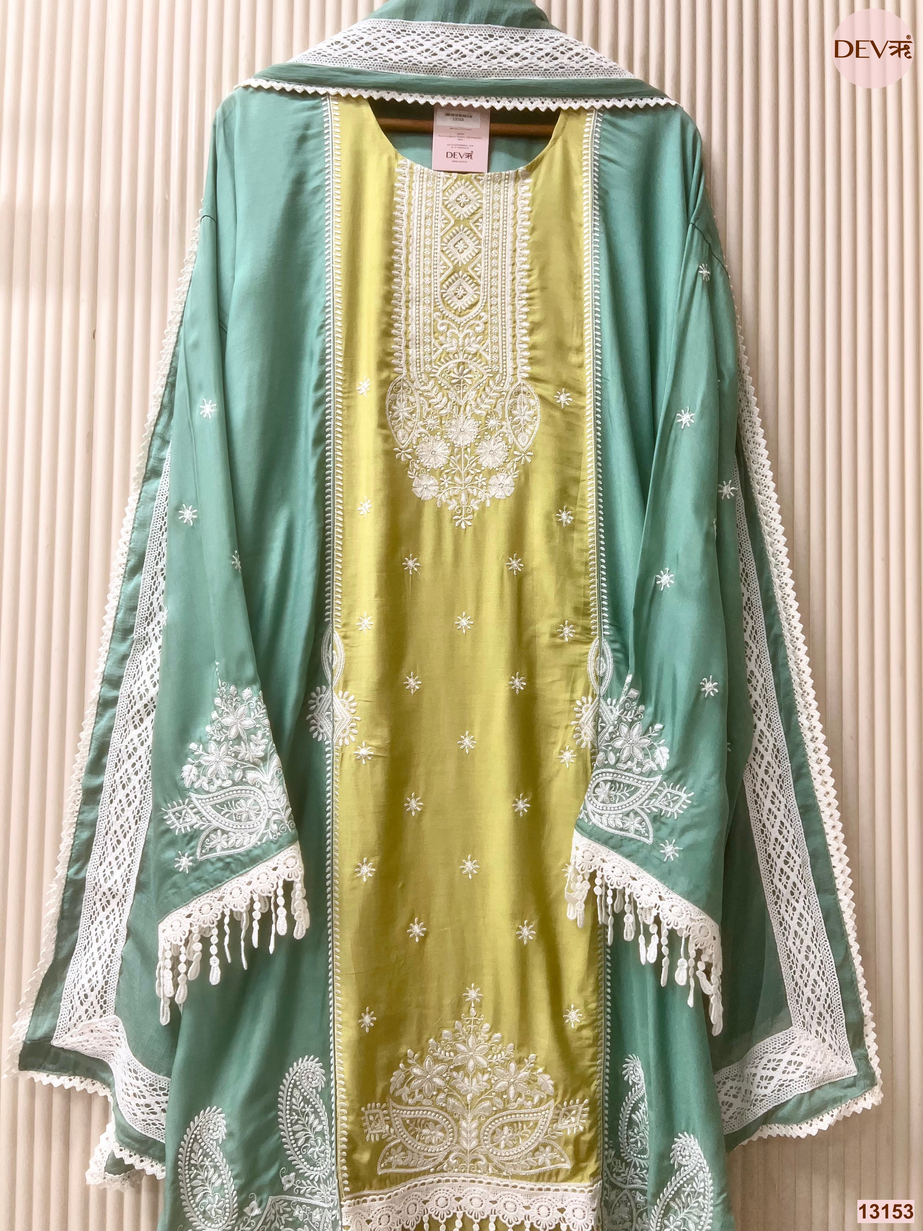 Lime Muslin Embroidered Unstitched 3-Piece Suit (Devri – D.No 13153)