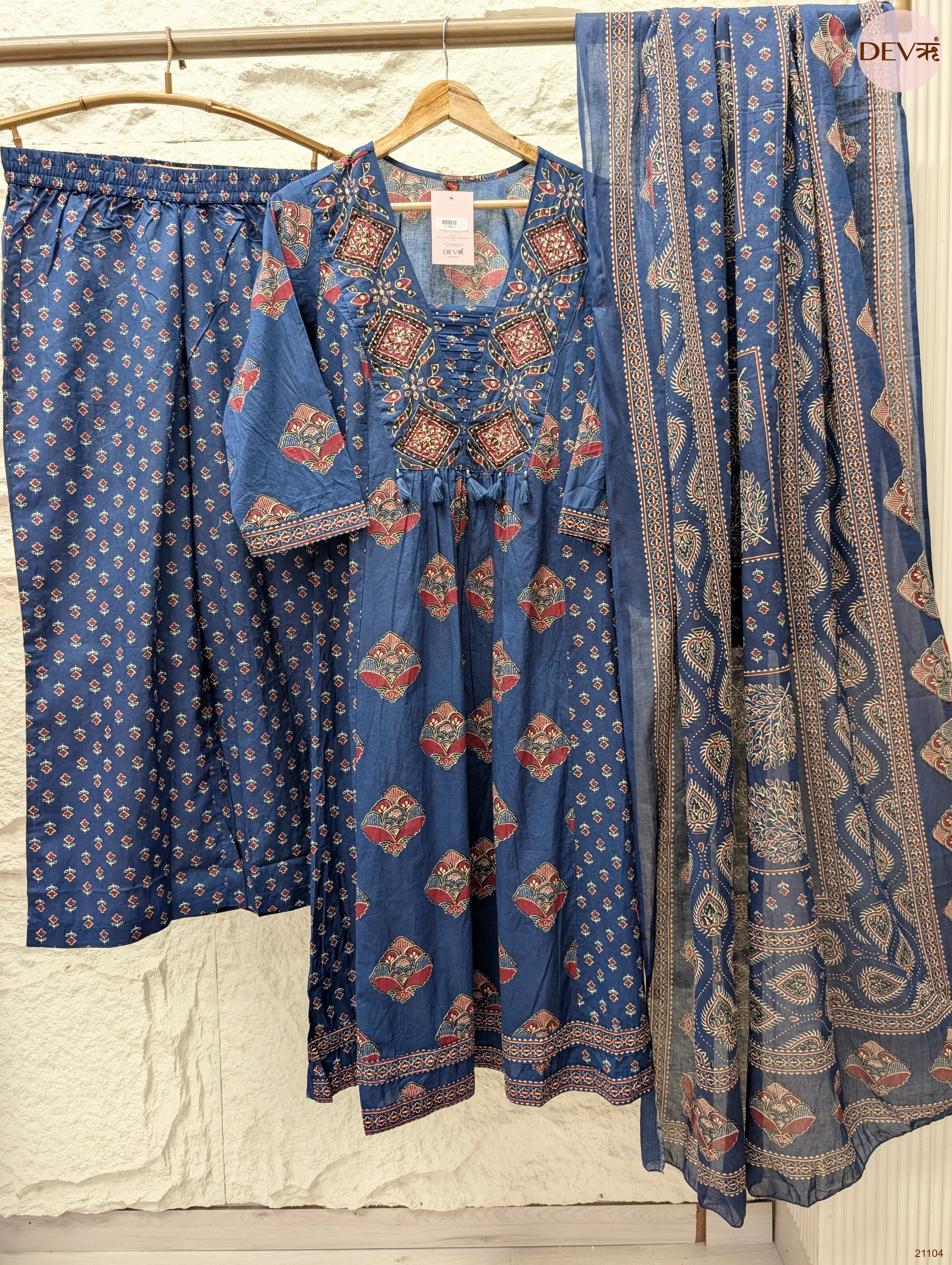 Zarisha Pure Cotton Printed Blue 3-Piece Set (Devri – D.No 21104)