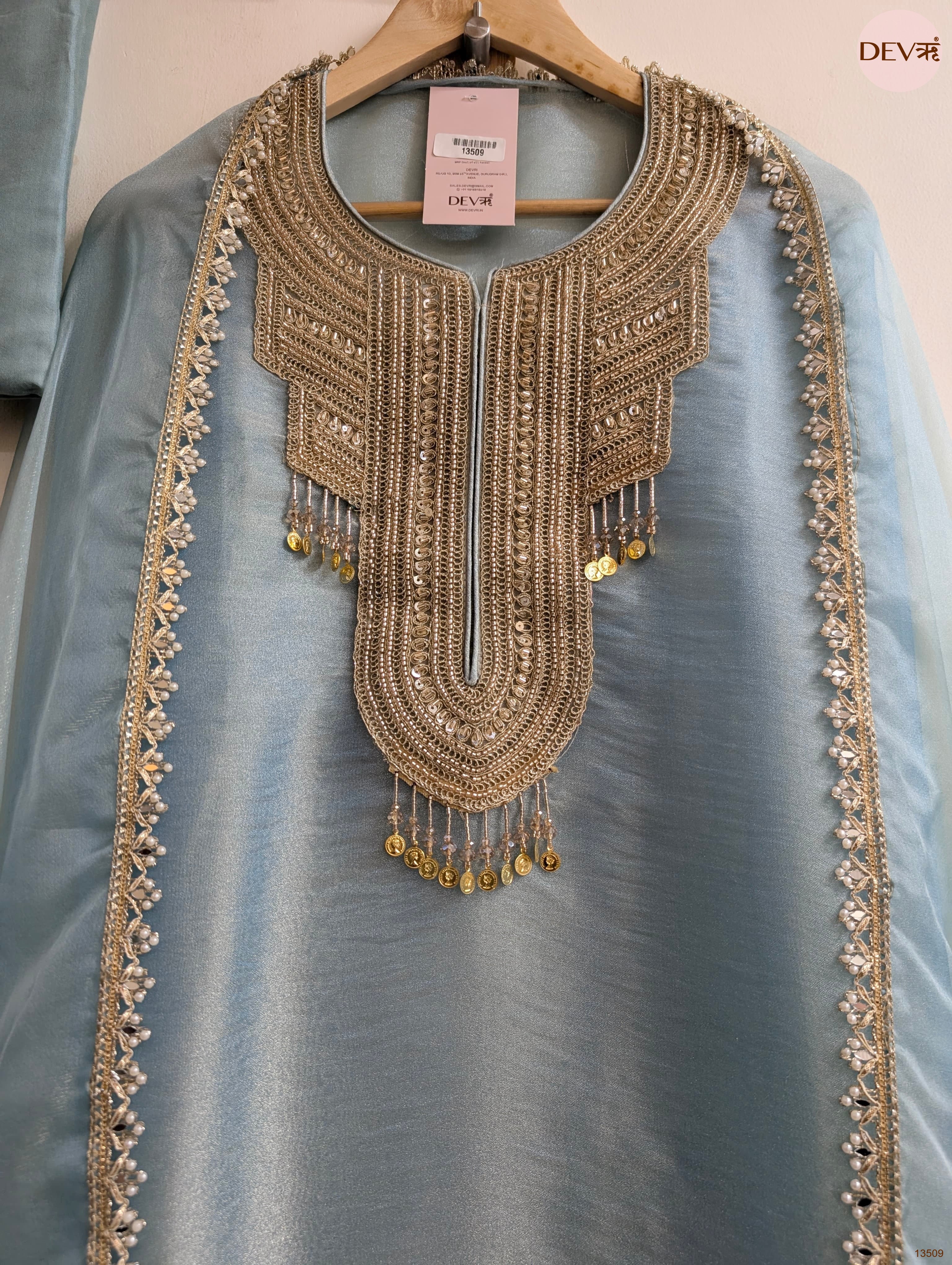 Blue Tissue Silk Embroidered Unstitched 3-Piece Suit (Devri – D.No 13509)