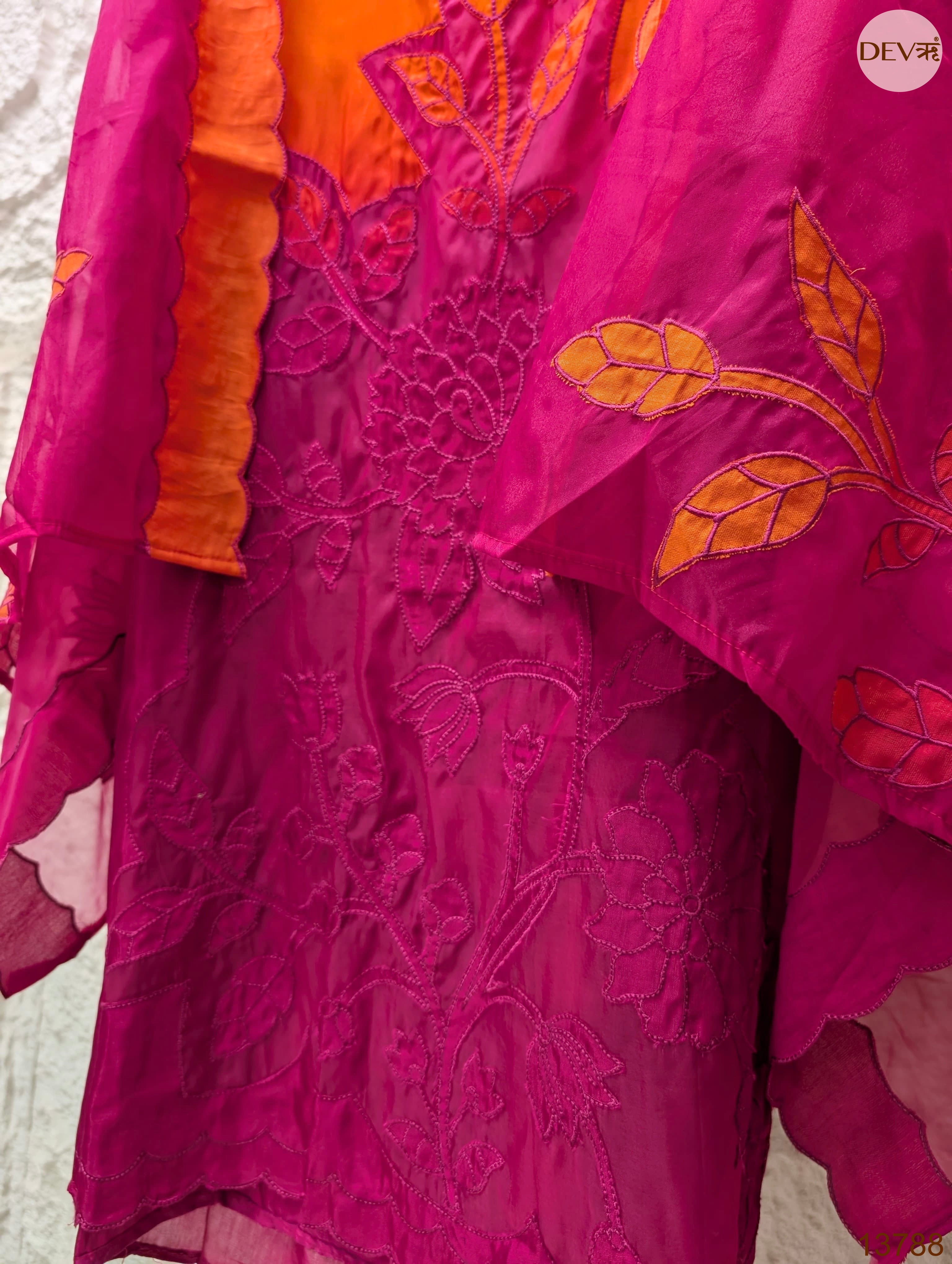 Orange Muslin Embroidered Unstitched 3-Piece Suit (Devri – D.No 13788)