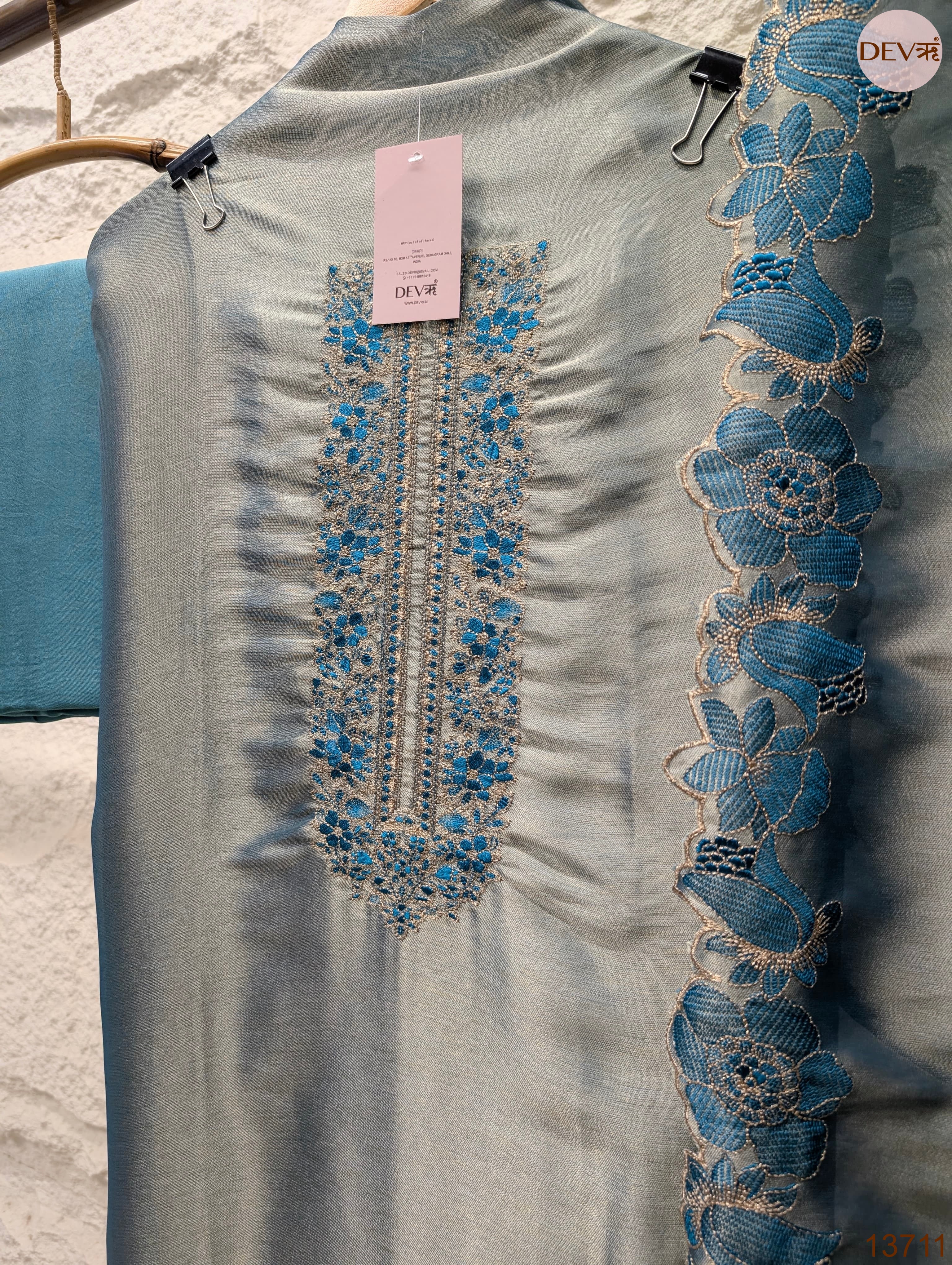 Grey Silk Blend Embroidered Unstitched 3-Piece Suit (Devri – D.No 13711)