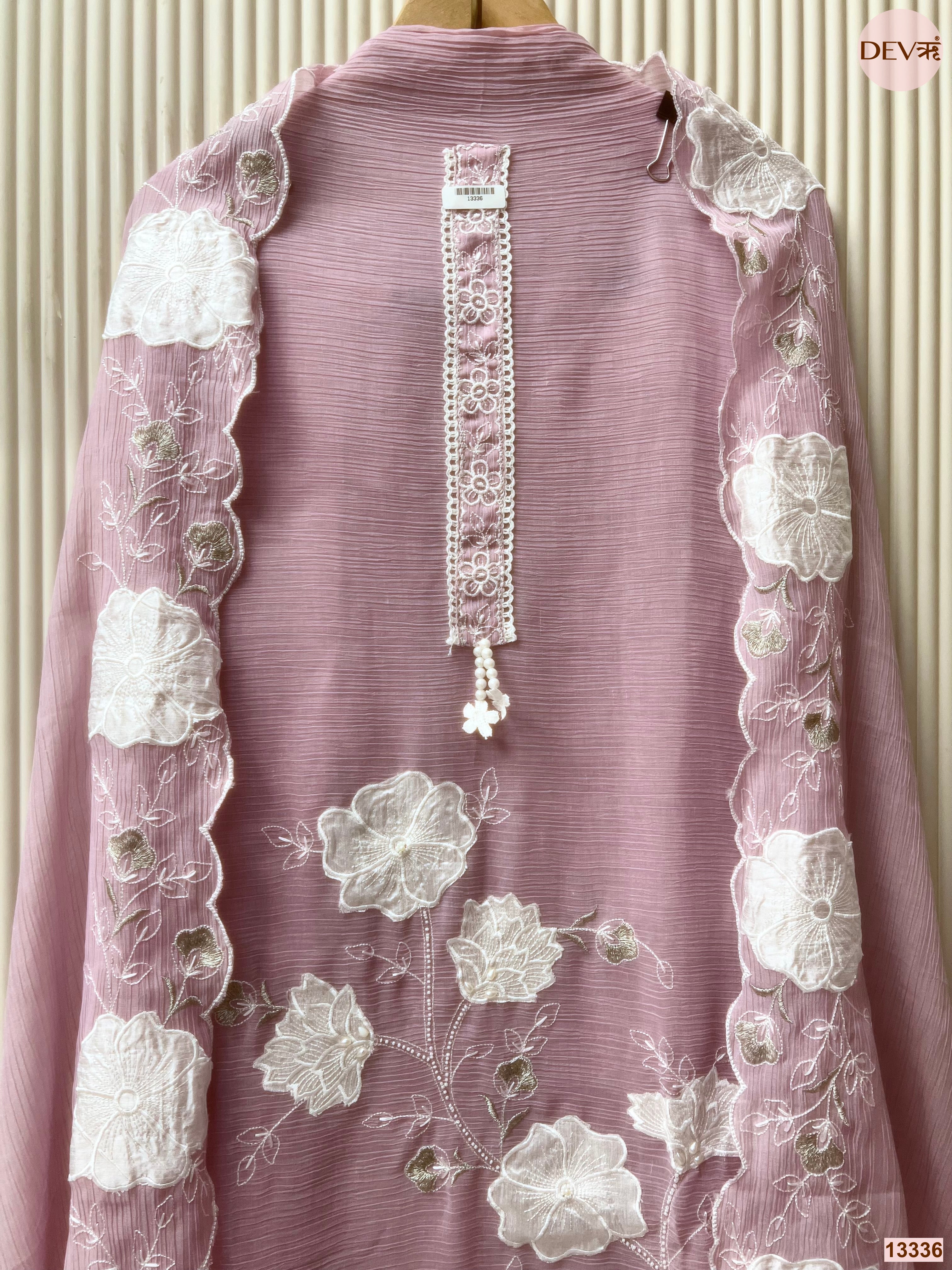 Pink Mul Chanderi Crush Embroidered Unstitched 3-Piece Suit (Devri – D.No 13336)