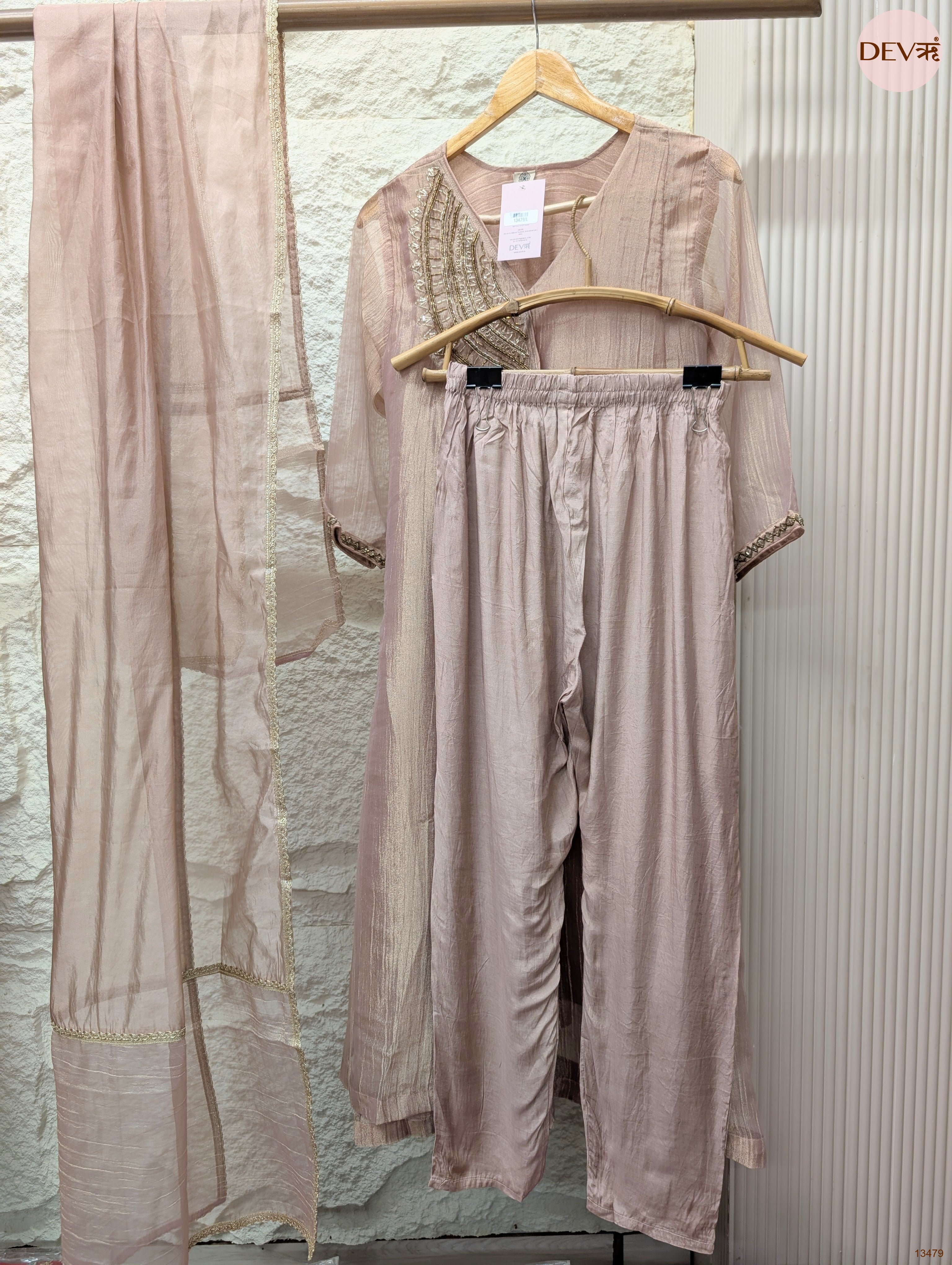Gulnaar Tissue Crush Embroidered Blush Pink 3-Piece Set (Devri – D.No 13479)