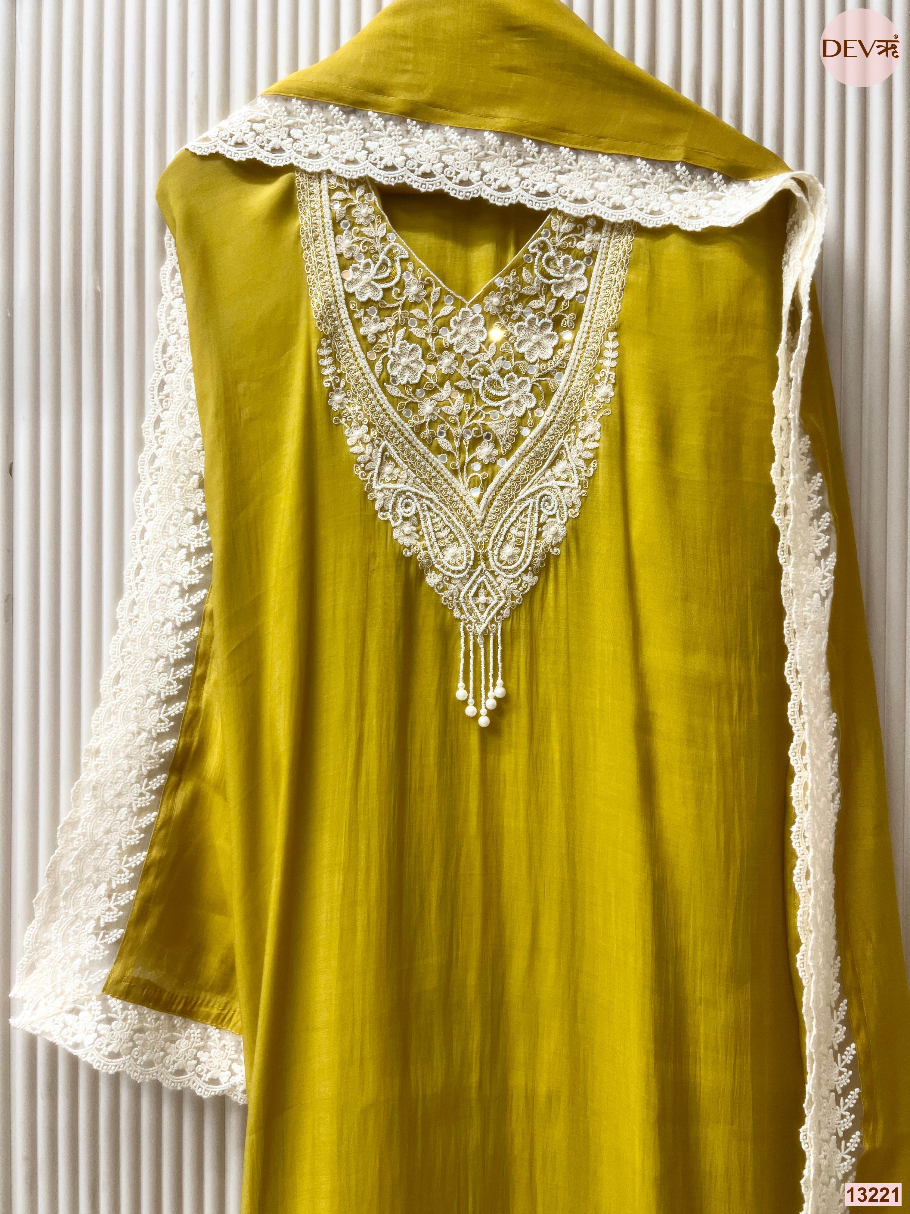 Mustard Mul Cotton Embroidered Unstitched 3-Piece Suit (Devri – D.No 13221)