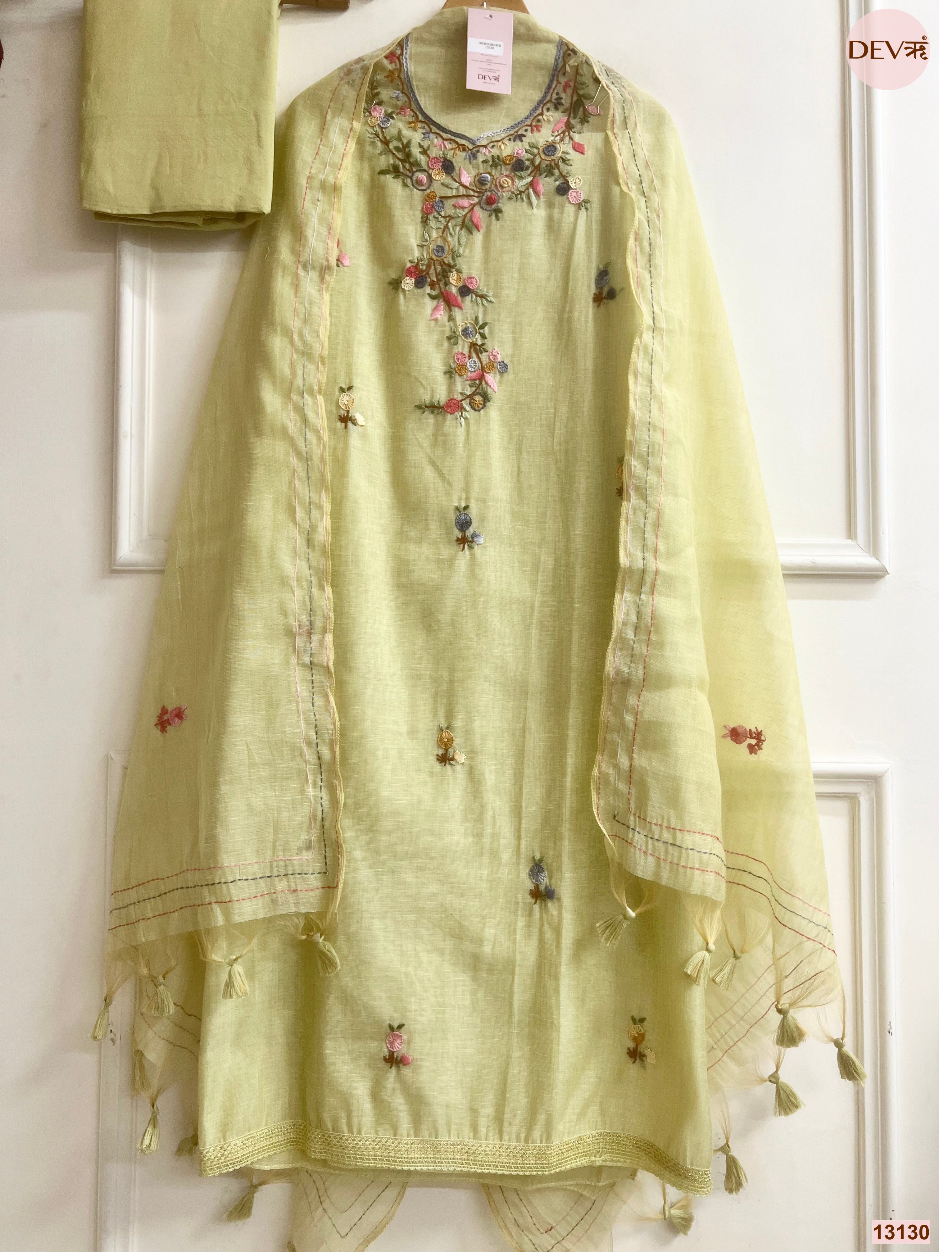 Lime Jamdani Cotton Embroidered Unstitched 3-Piece Suit (Devri – D.No 13130)