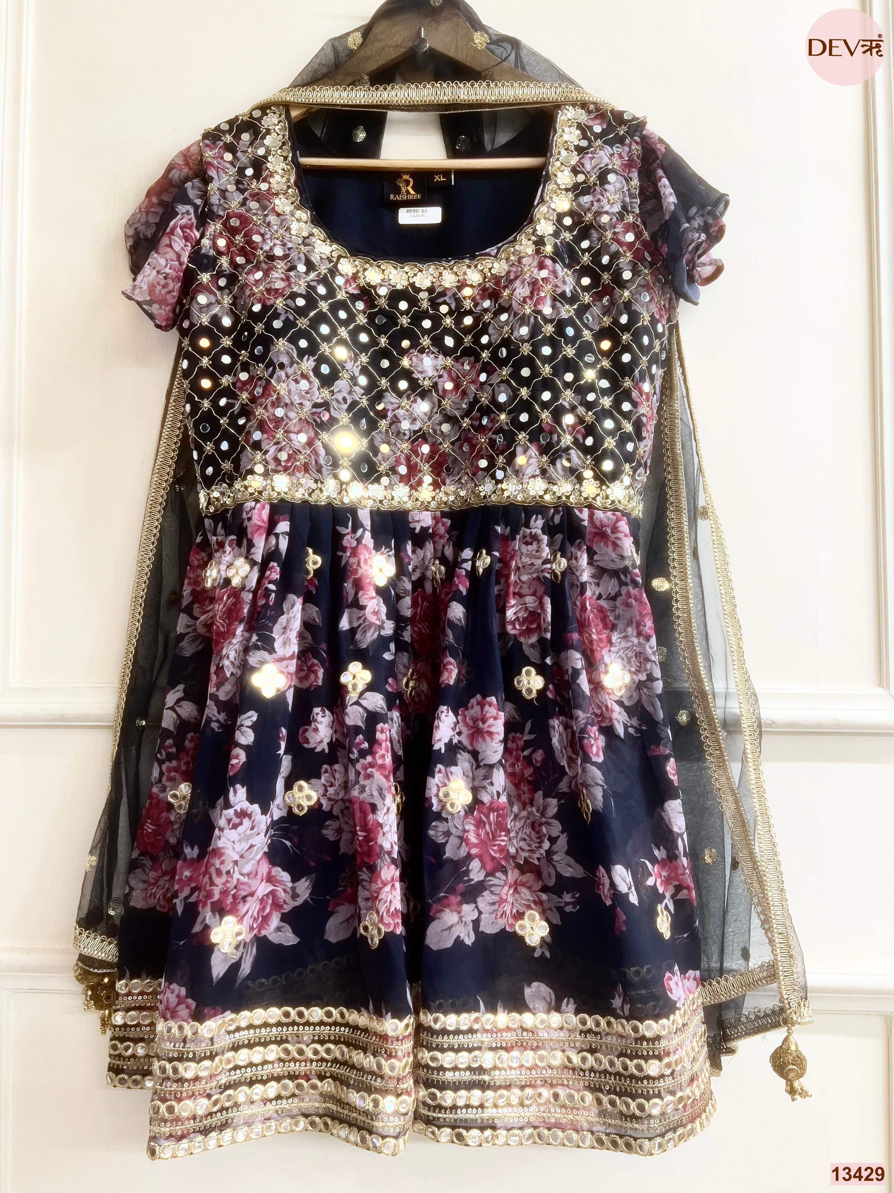 Gulnaar Georgete Embroidered Black 3-Piece Set (Devri – D.No 13429)