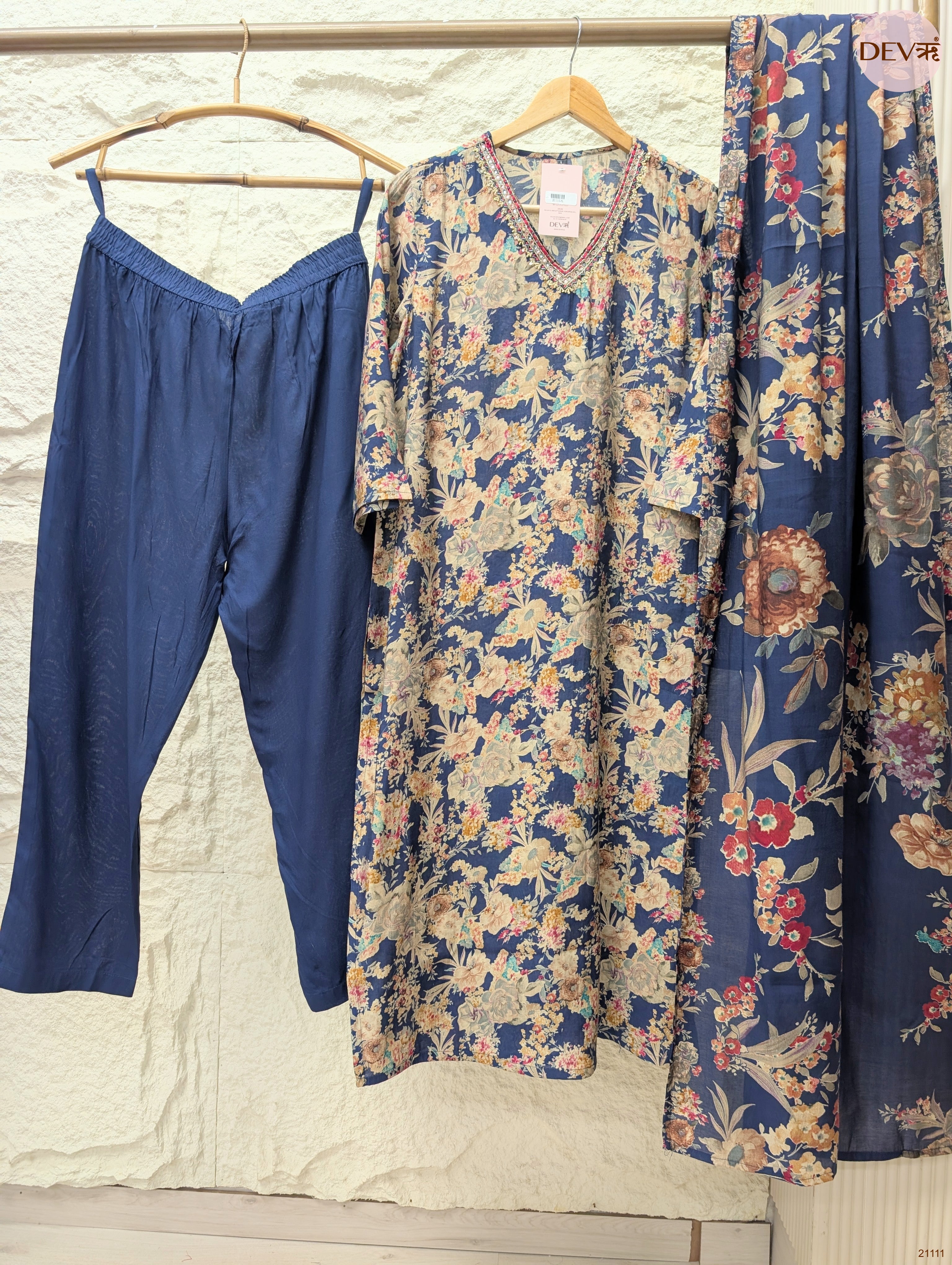 Gulnaar Modal silk Printed Blue 3-Piece Set (Devri – D.No 21111)