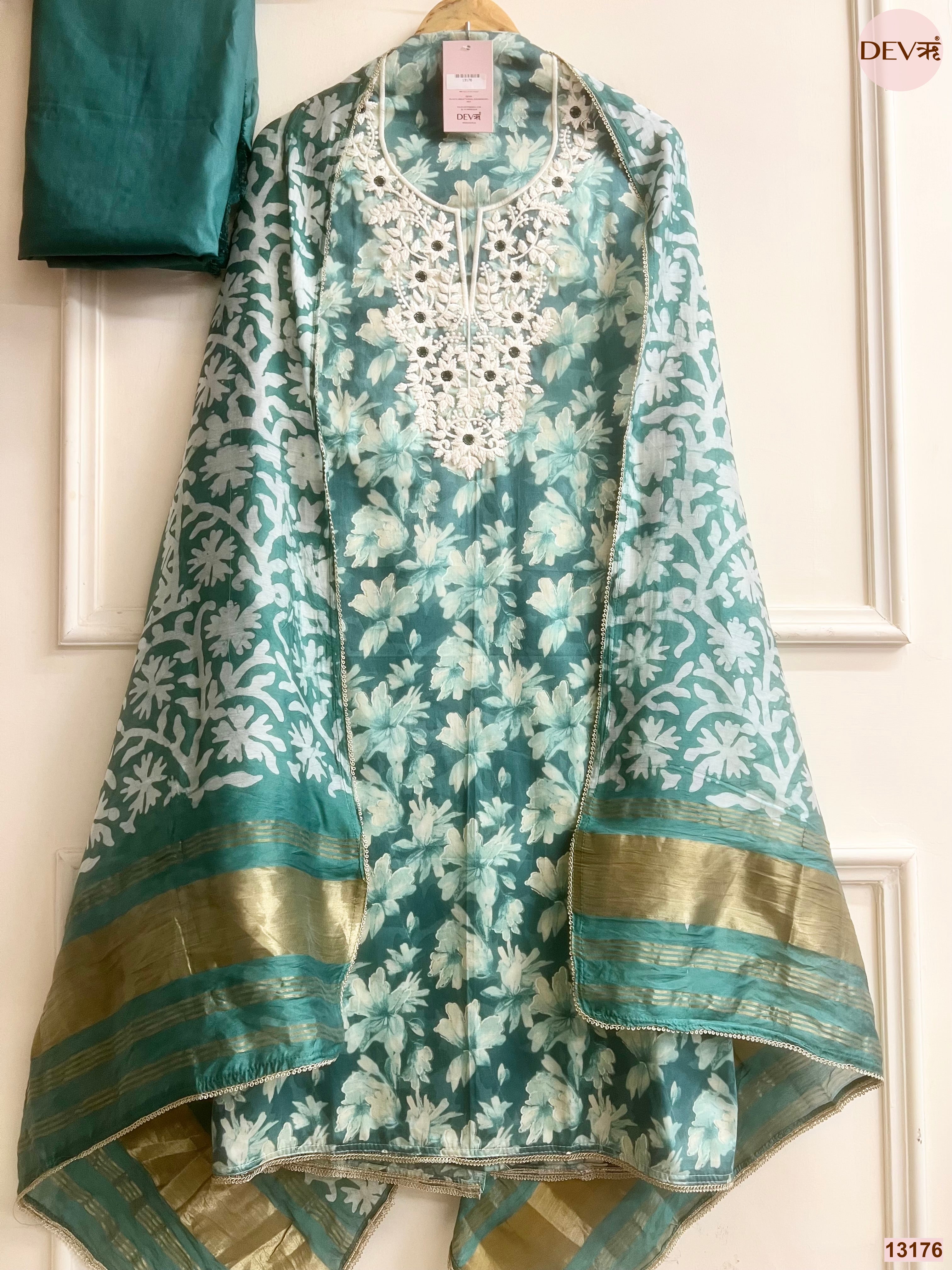Teal Jam Cotton Printed Unstitched 3-Piece Suit (Devri – D.No 13176)