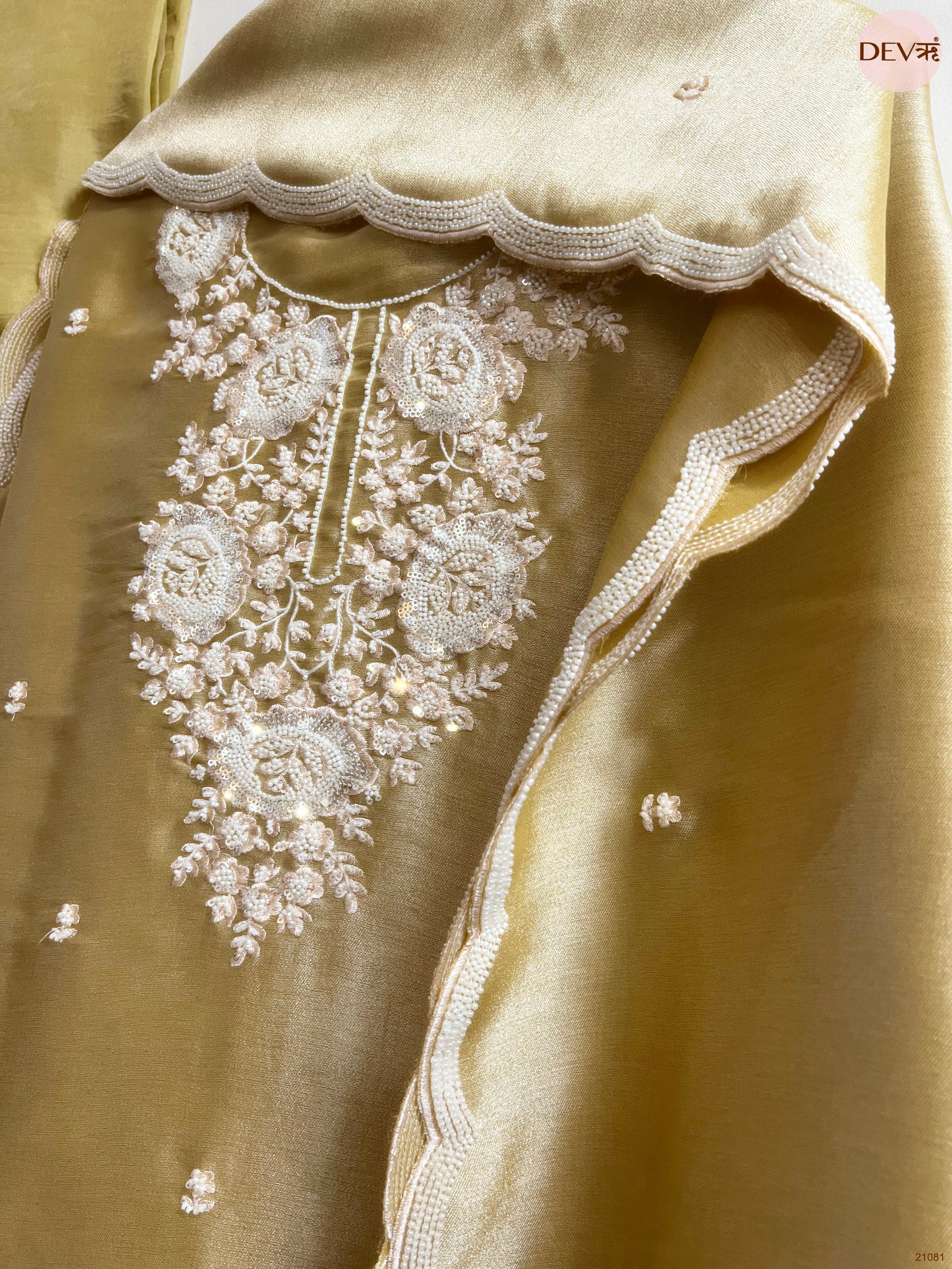 Olive Pure Tissue Giraffe Silk Embroidered Unstitched 3-Piece Suit (Devri – D.No 21081)