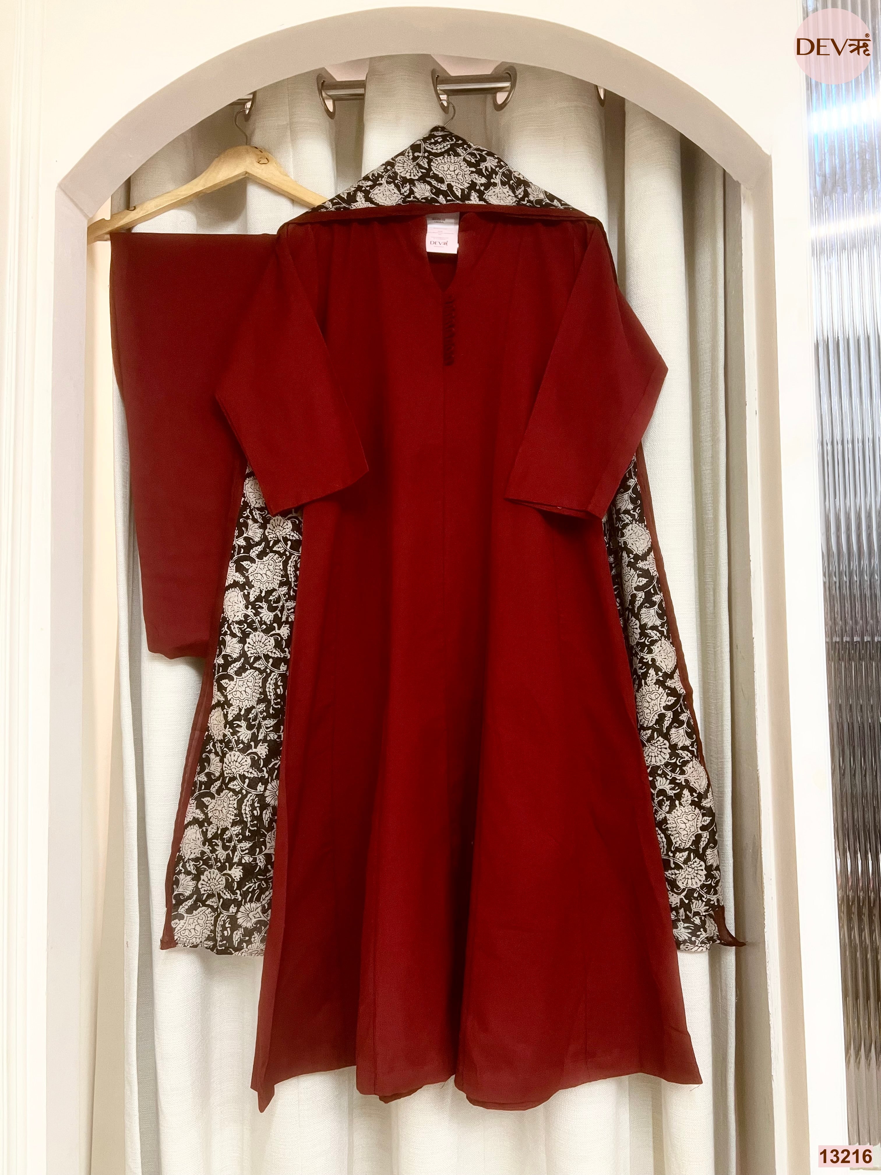 Gulnaar Pure Cotton Printed Maroon 3-Piece Set (Devri – D.No 13216)