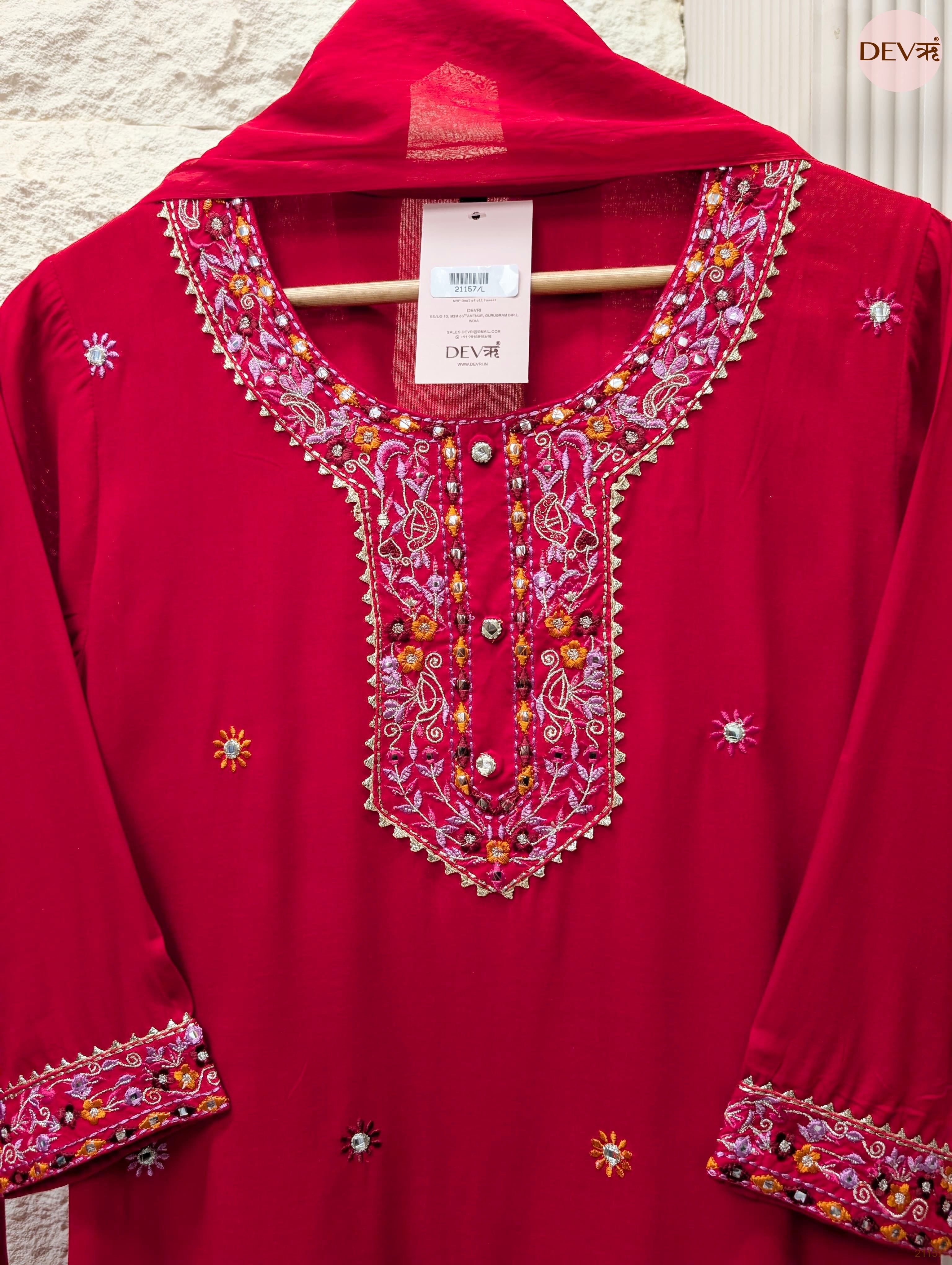 Gulnaar Reyon Embroidered Magenta 3-Piece Set (Devri – D.No 21157)