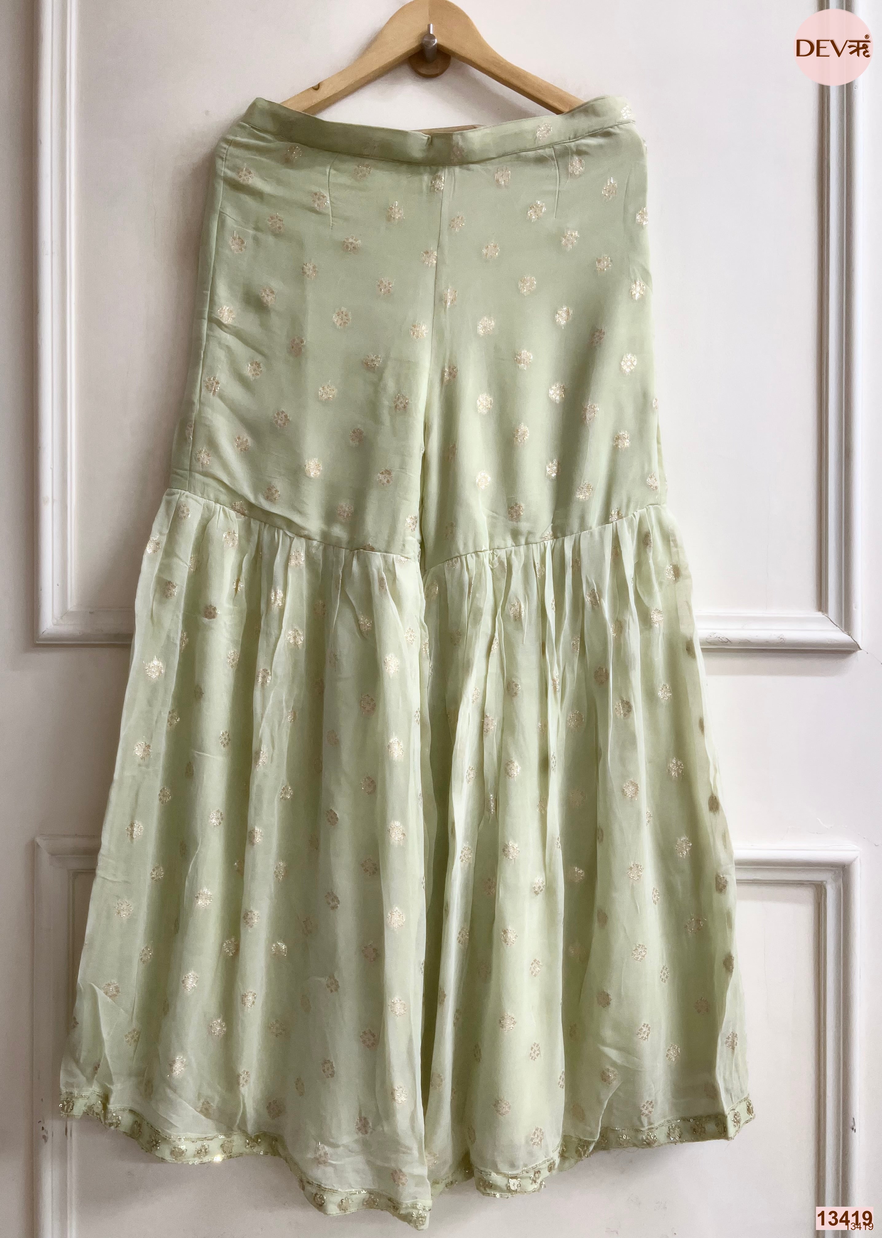 Gulnaar Georgete Embroidered Lime Green 3-Piece Set (Devri – D.No 13419)