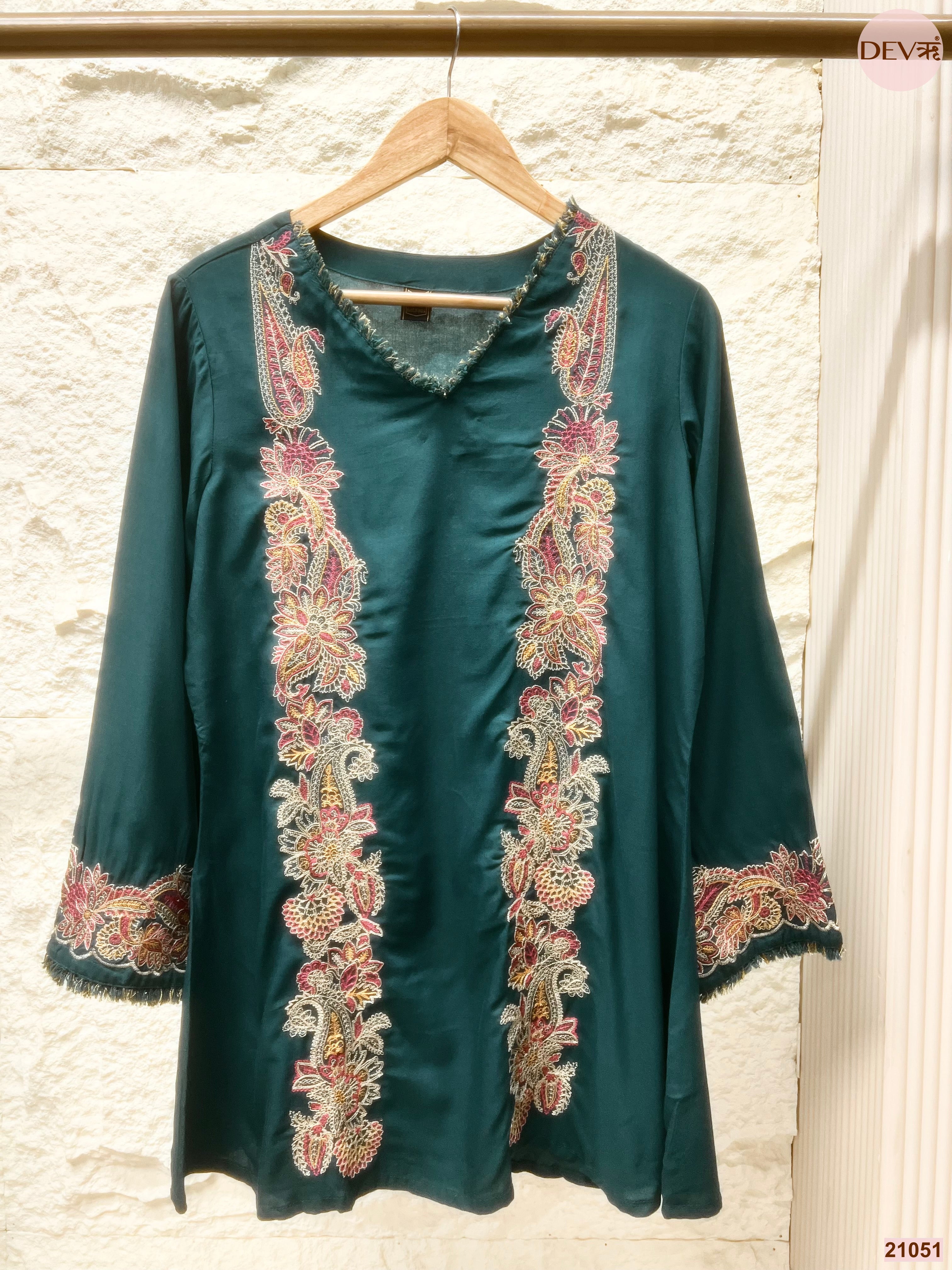 Zarmin German Reyon Embroidered Teal 2-Piece Set (Devri – D.No 21051)