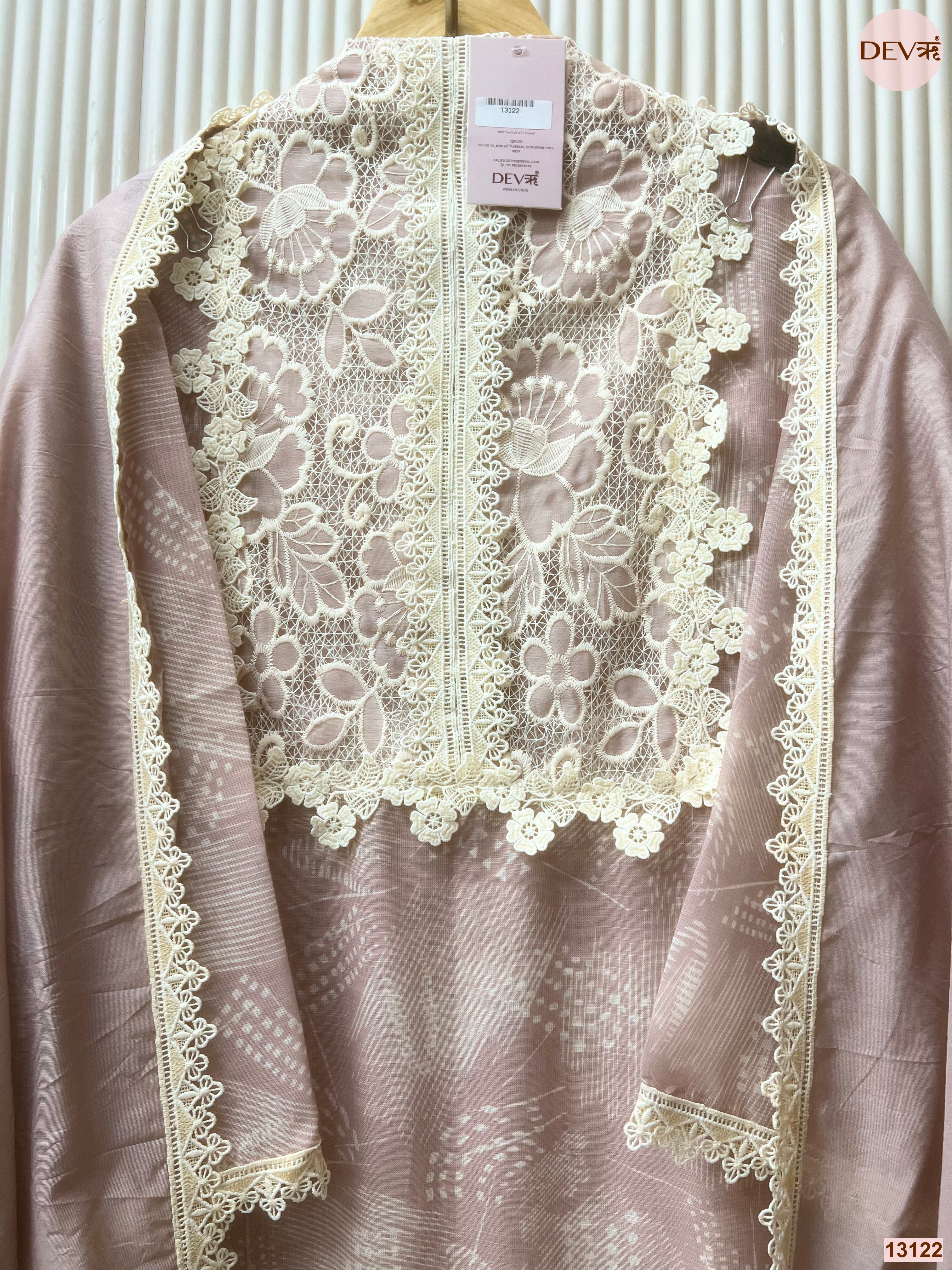 Pink Linen Embroidered Unstitched 3-Piece Suit (Devri – D.No 13122)