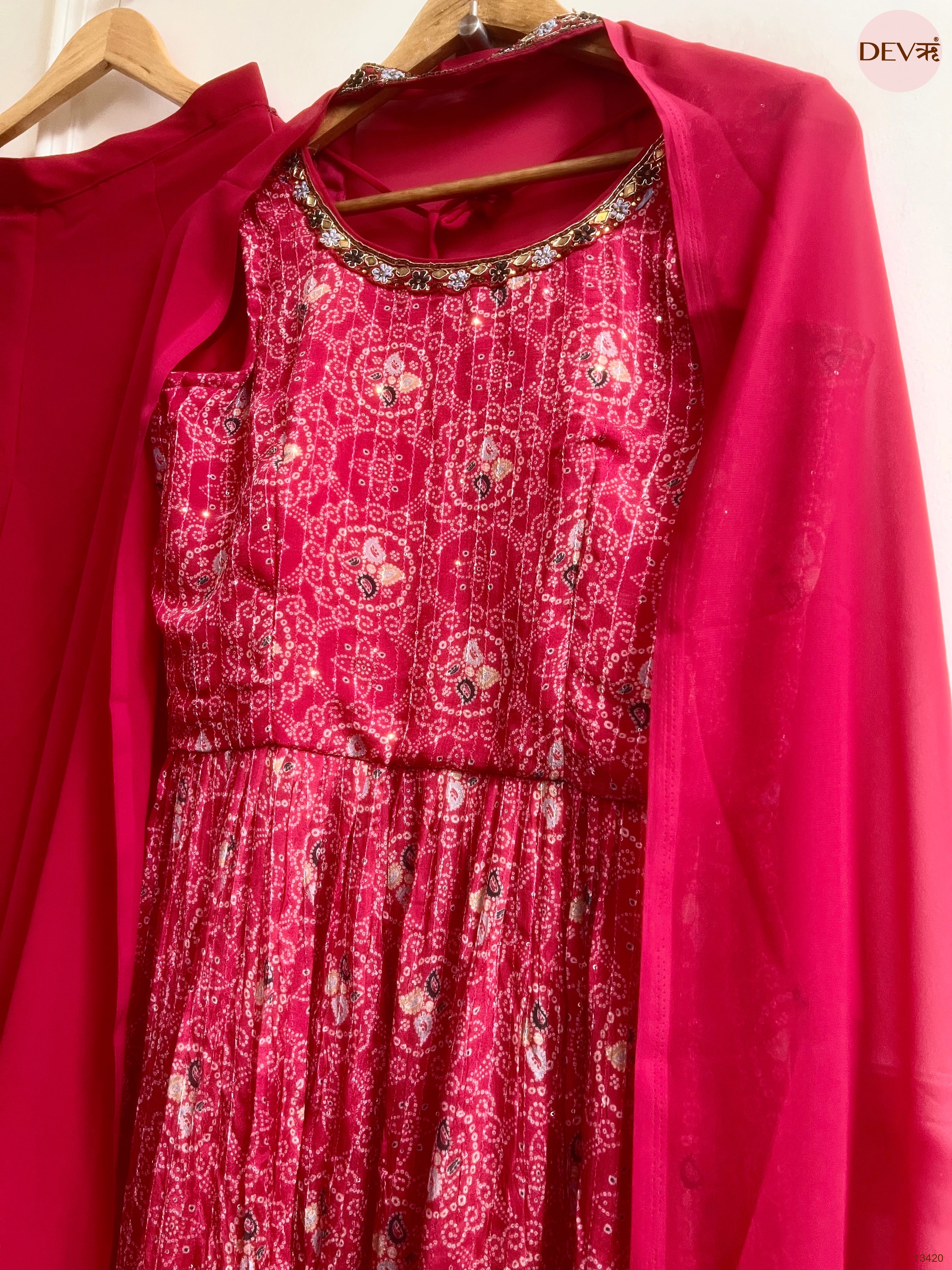 Gulnaar Georgete Printed Pink 3-Piece Set (Devri – D.No 13420)