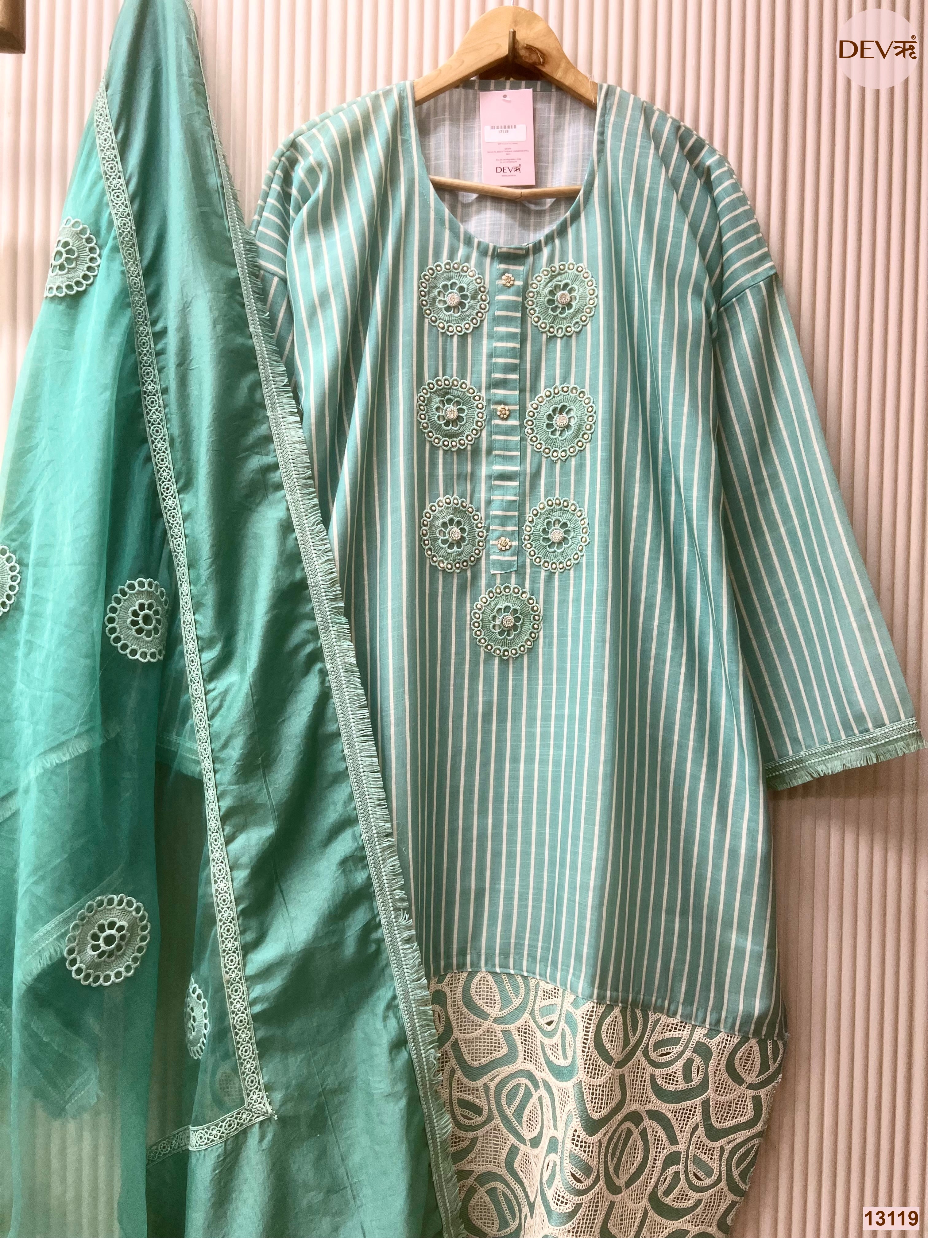 Aqua Linen Cotton Embroidered Unstitched 3-Piece Suit (Devri – D.No 13119)