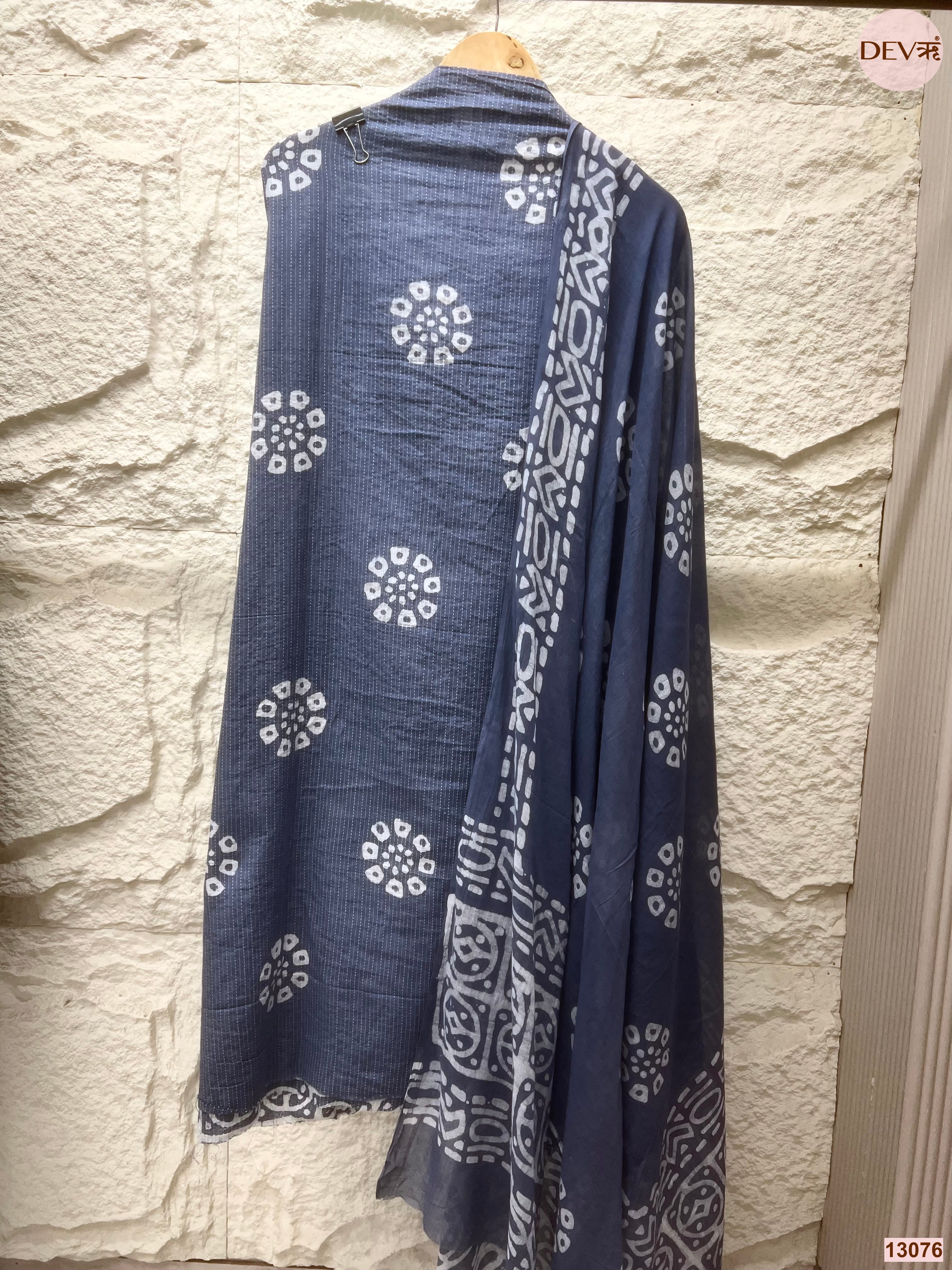 Blue Cotton Printed Unstitched 3-Piece Suit (Devri – D.No 13056)