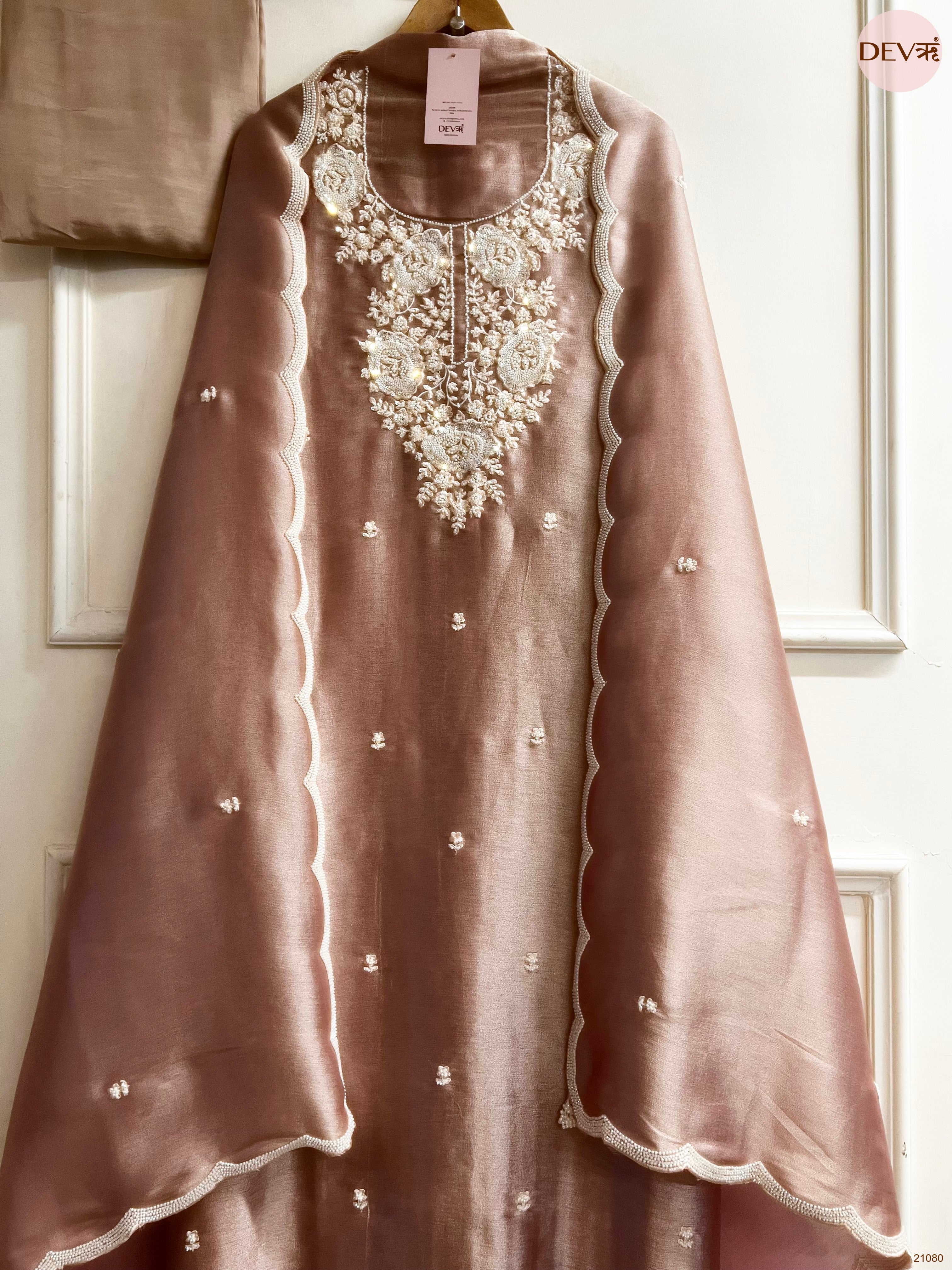 Pink Pure Tissue Giraffe Silk Embroidered Unstitched 3-Piece Suit (Devri – D.No 21080)