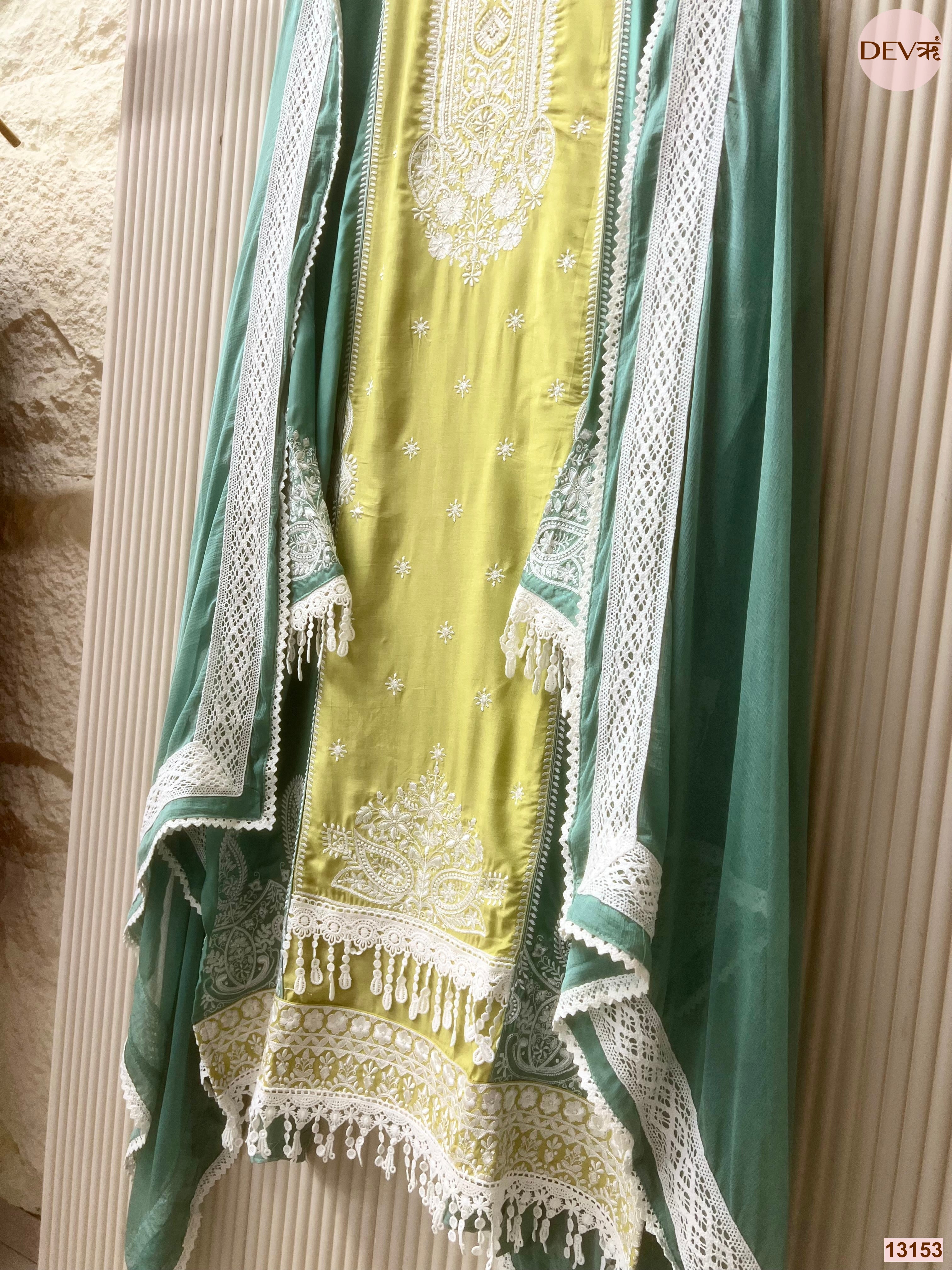 Lime Muslin Embroidered Unstitched 3-Piece Suit (Devri – D.No 13153)
