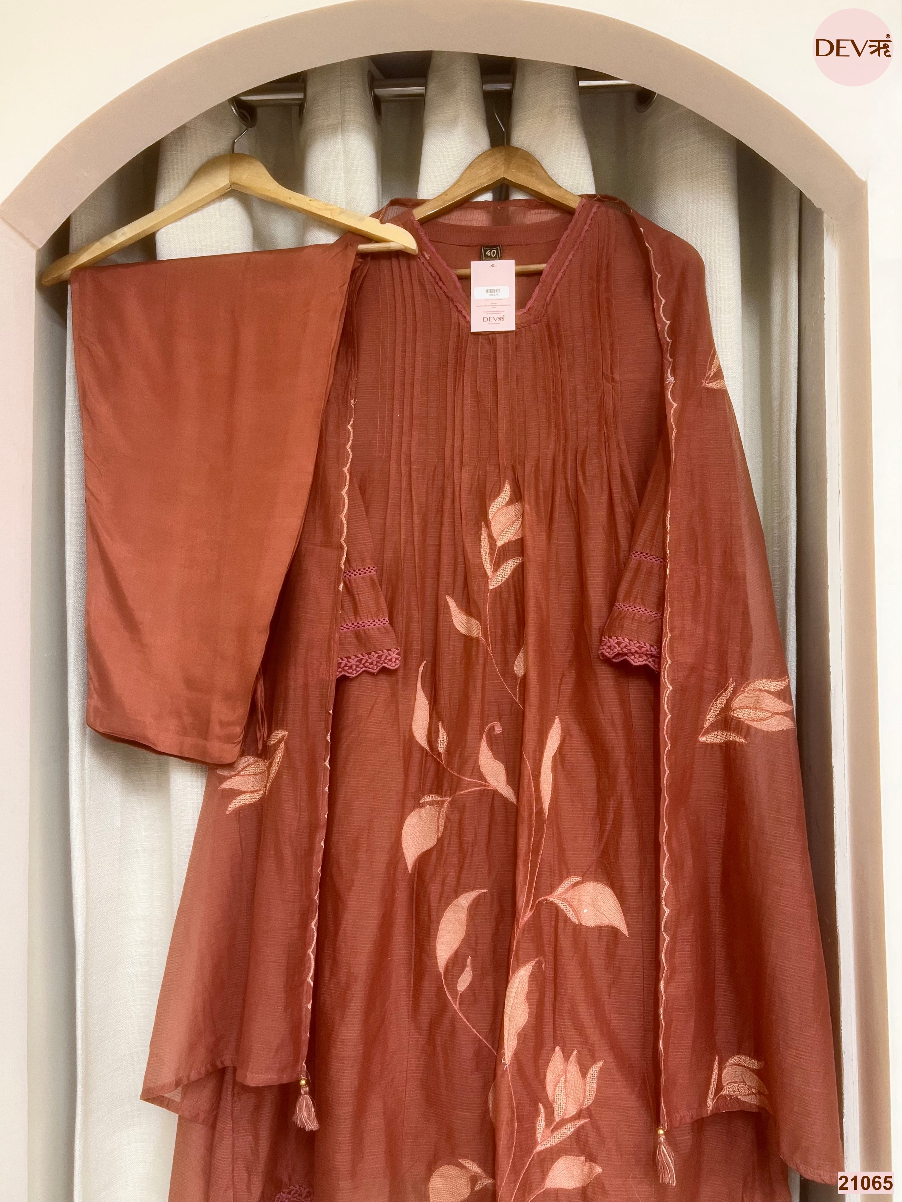 Gulnaar Mul cotton Embroidered Rust 3-Piece Set (Devri – D.No 21065)