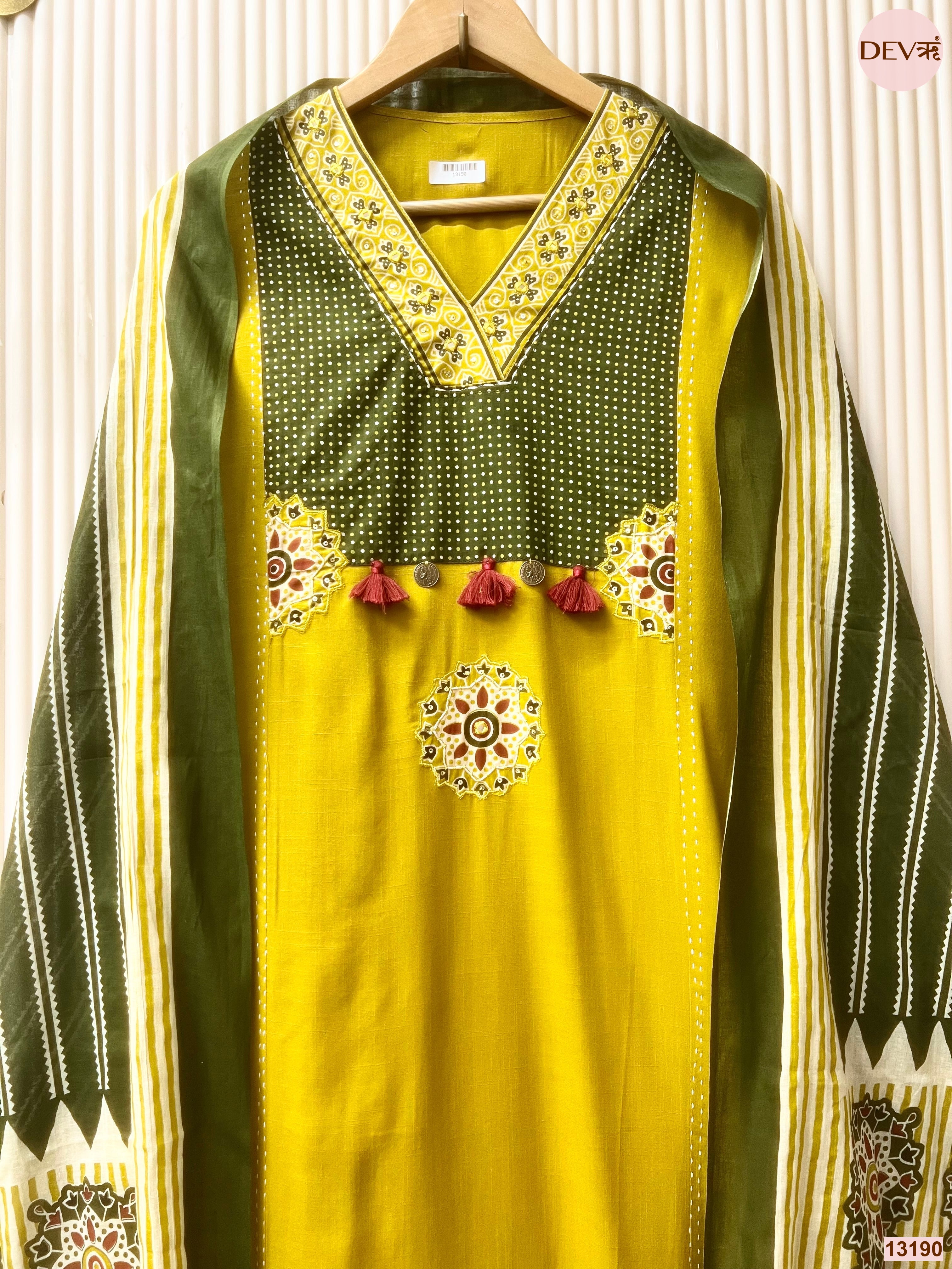 Mustard Slub Cotton Printed Unstitched 3-Piece Suit (Devri – D.No 13190)
