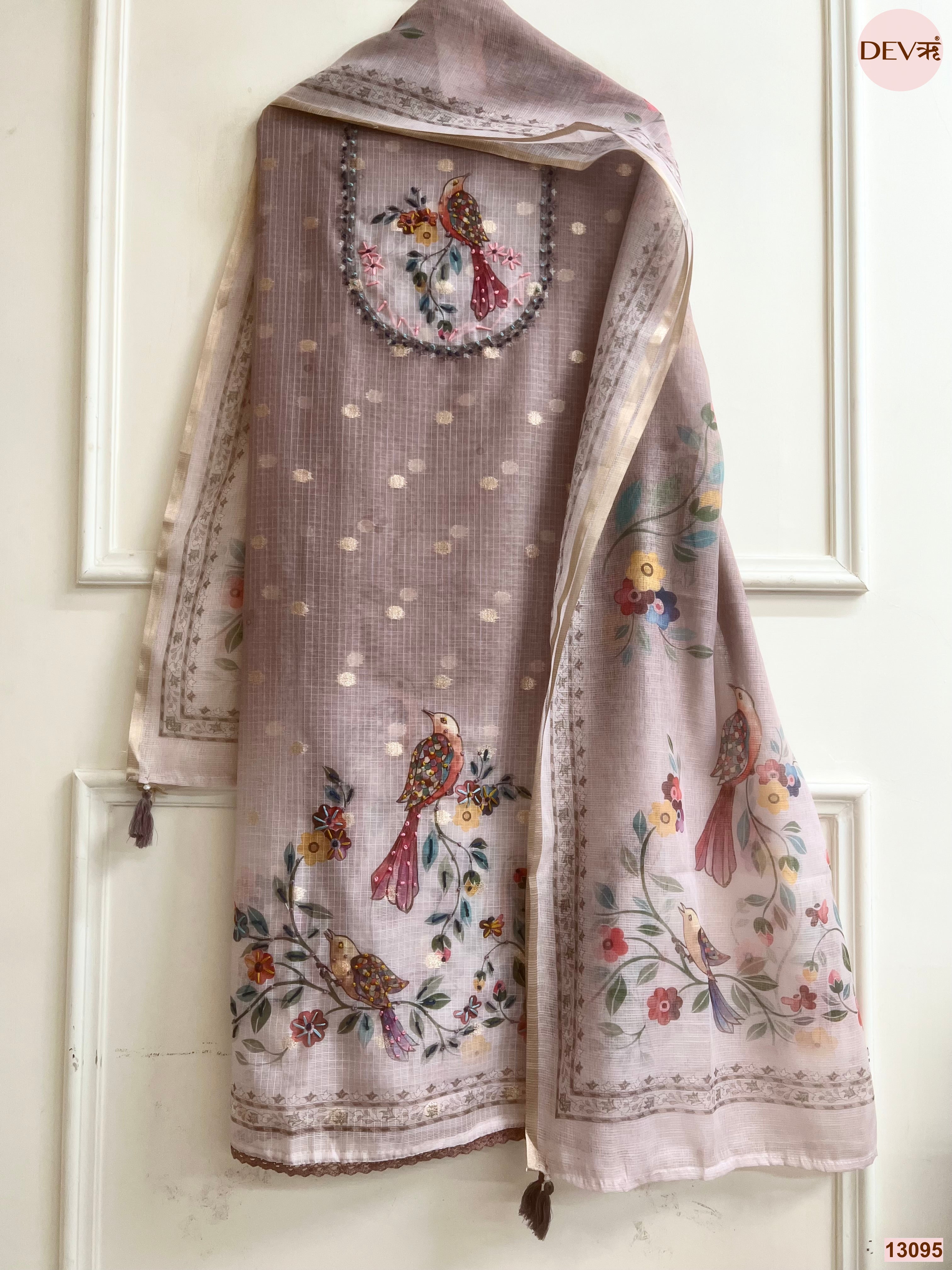 Mauve Kota Printed Unstitched 3-Piece Suit (Devri – D.No 13095)