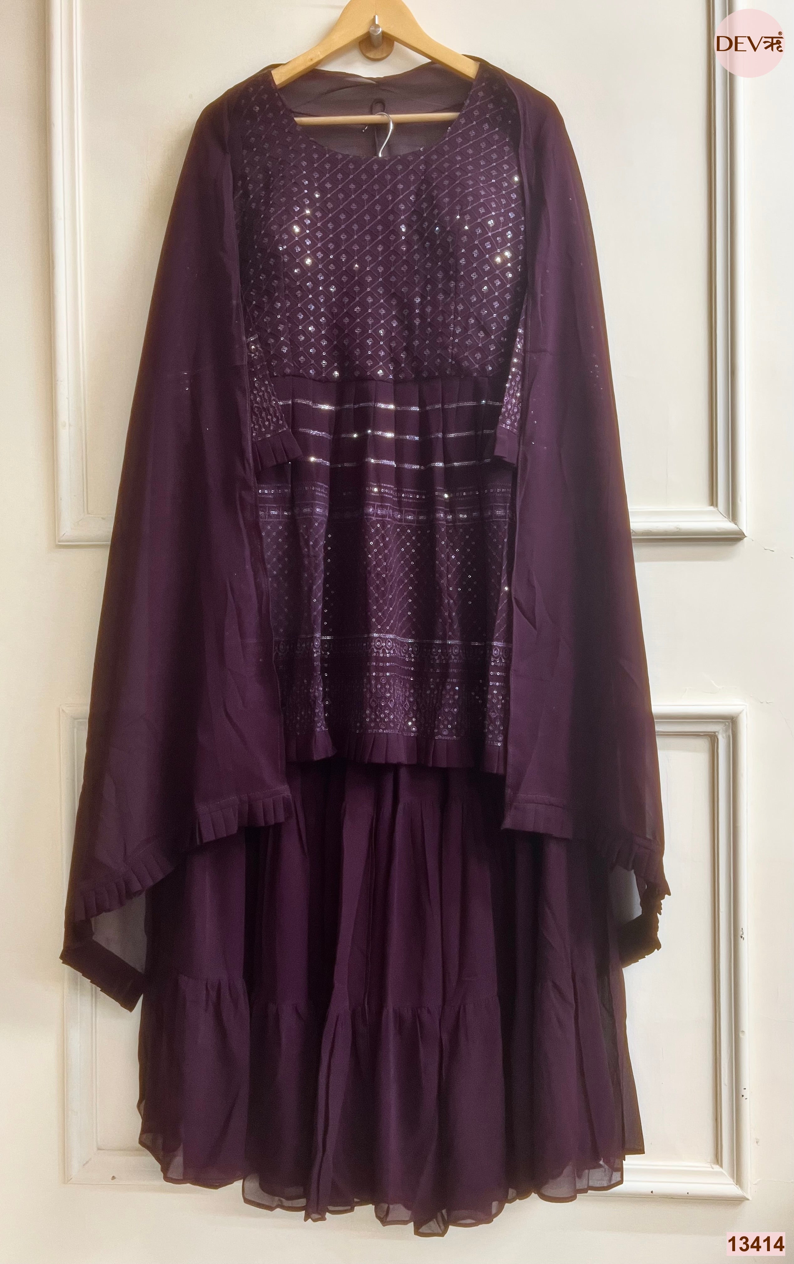 Meher Georgete Embroidered Wine 3-Piece Set (Devri – D.No 13414)
