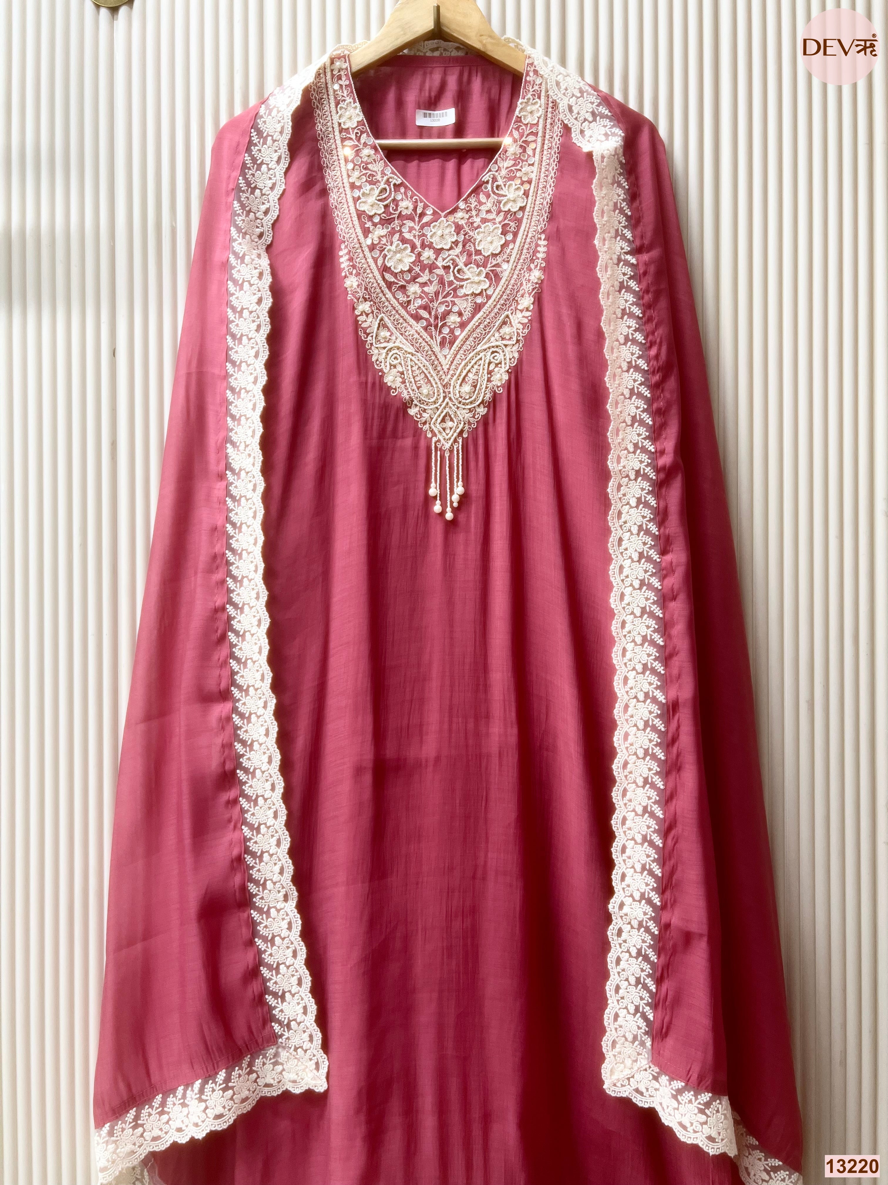 Wine Embroidered Unstitched 3-Piece Suit (Devri – D.No 13220)