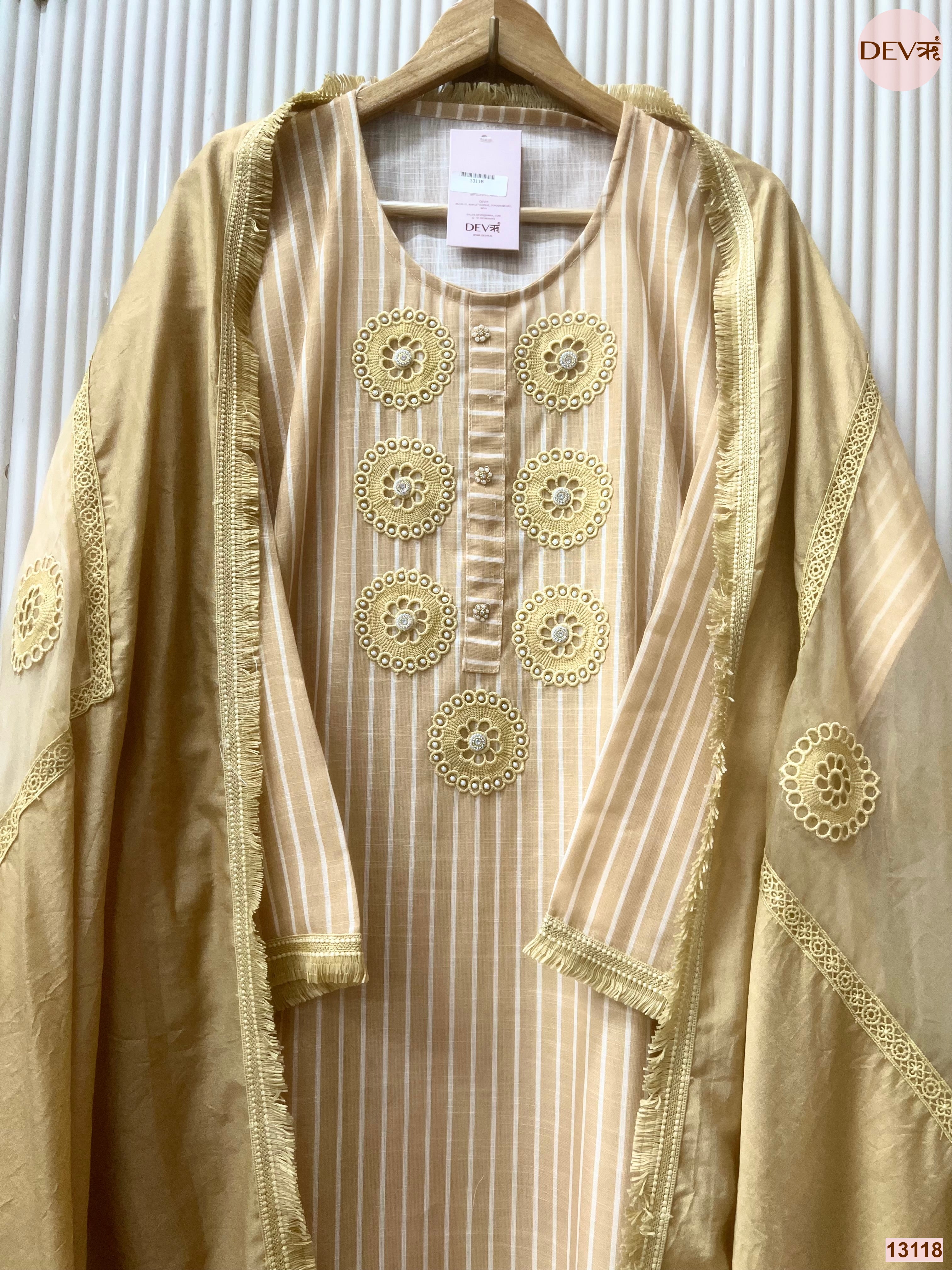 Beige Linen Cotton Embroidered Unstitched 3-Piece Suit (Devri – D.No 13118)