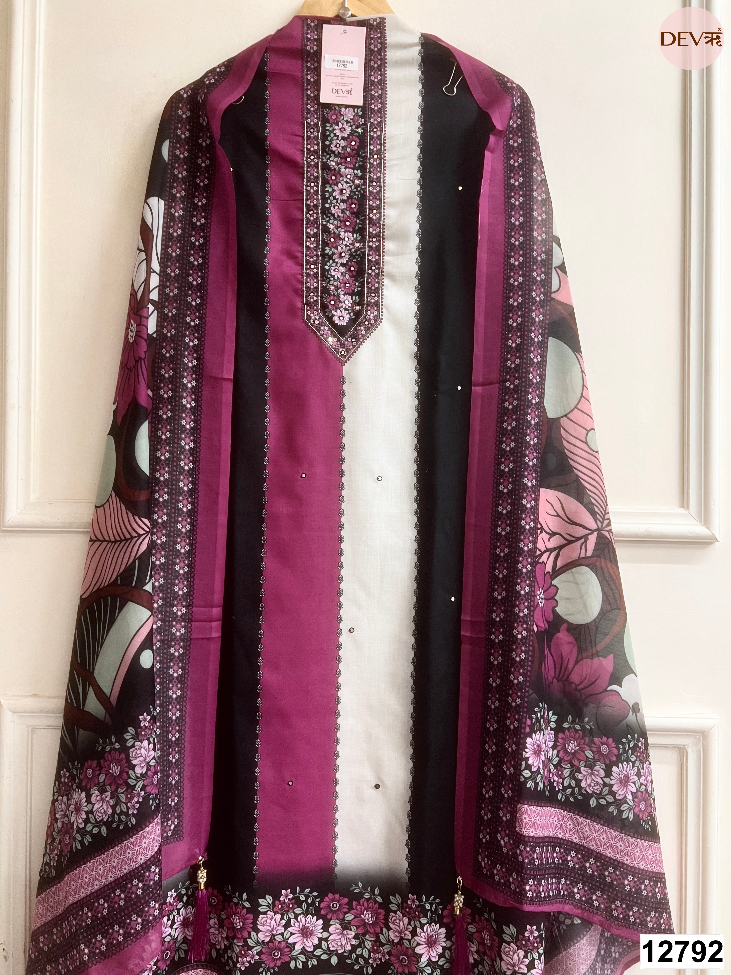 Black Jam Cotton Printed Unstitched 3-Piece Suit (Devri – D.No 12792)