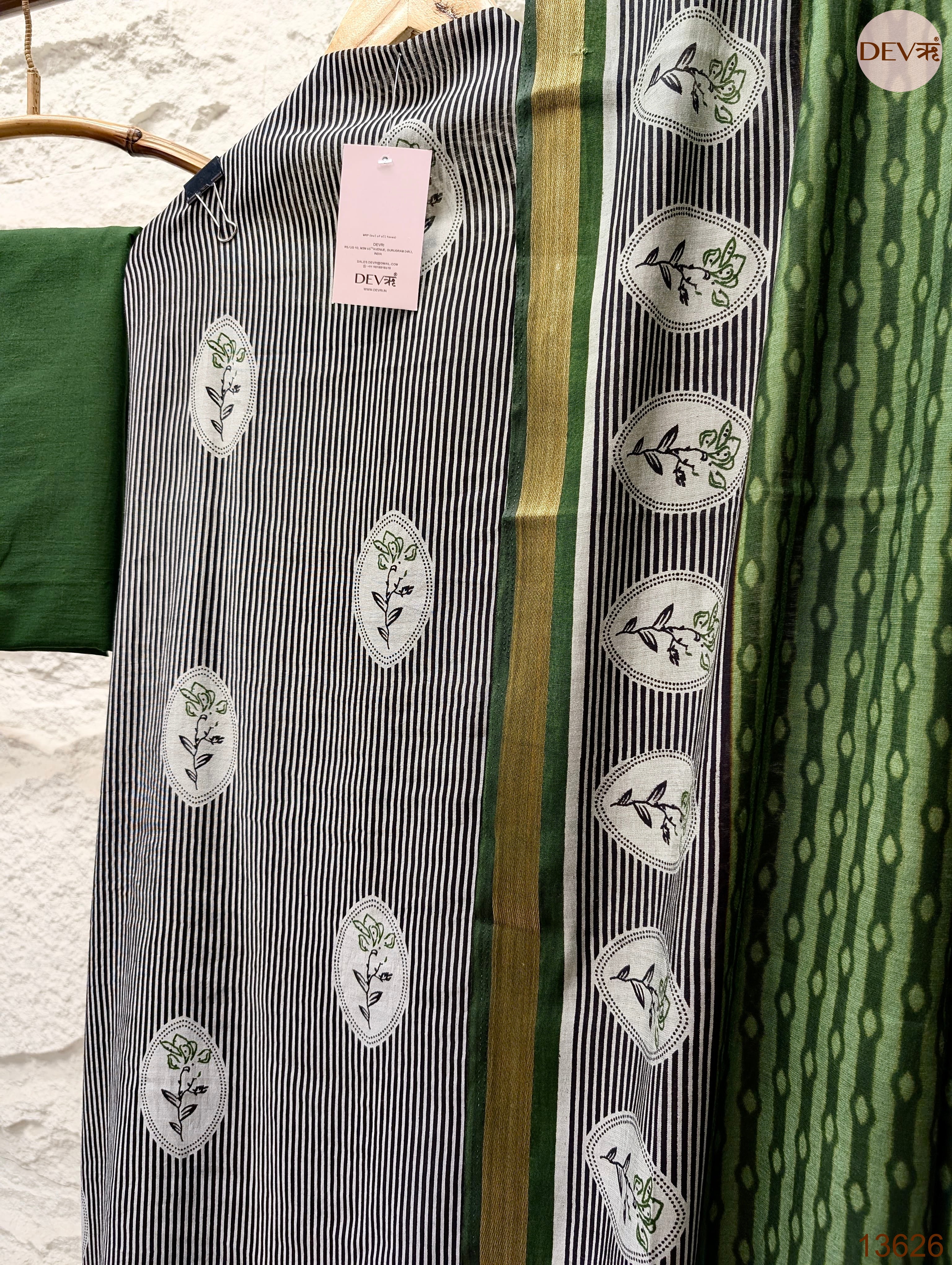 Black Maheshwari Silk Printed Unstitched 3-Piece Suit (Devri – D.No 13626)