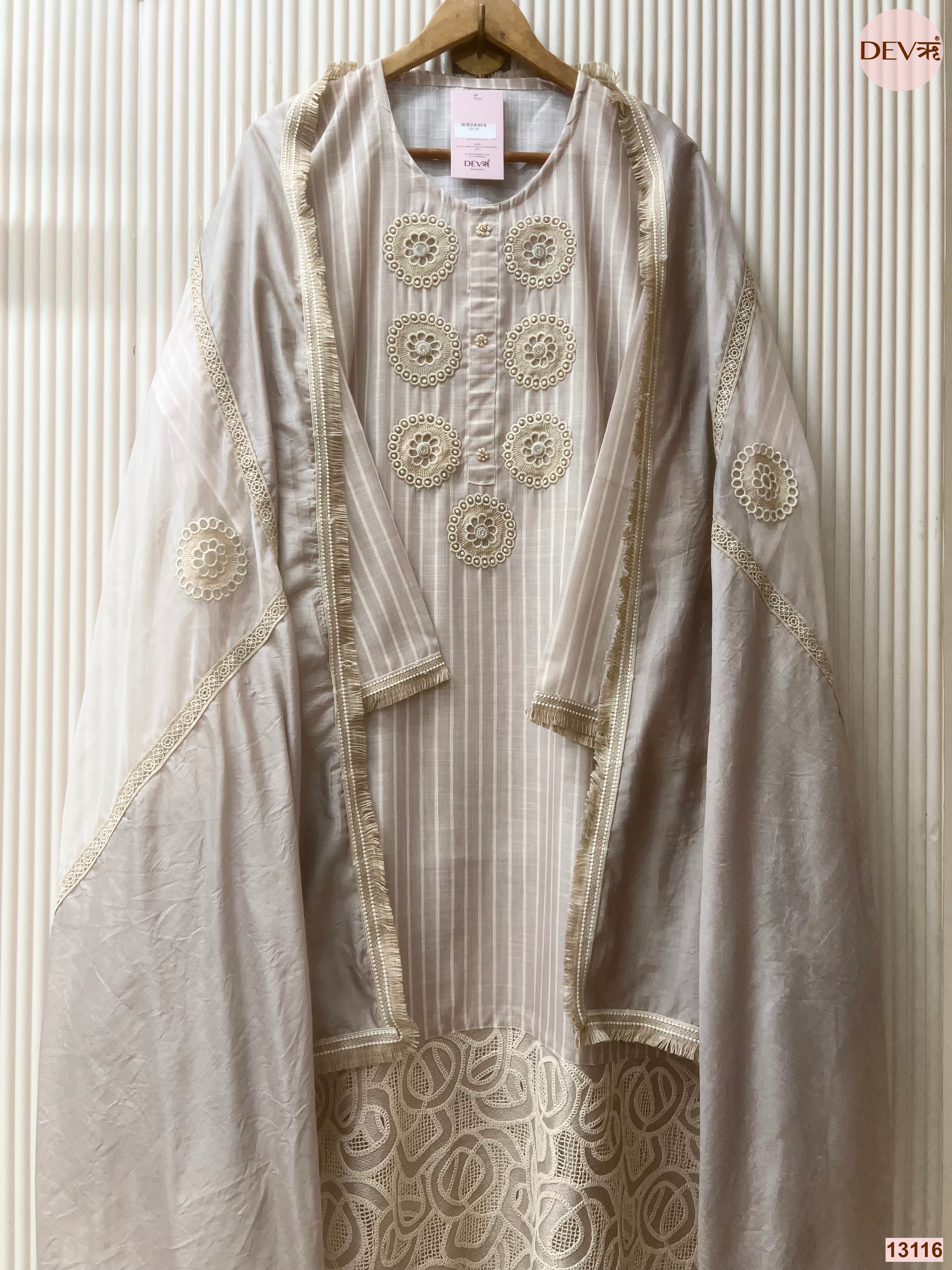 Grey Linen Cotton Embroidered Unstitched 3-Piece Suit (Devri – D.No 13116)
