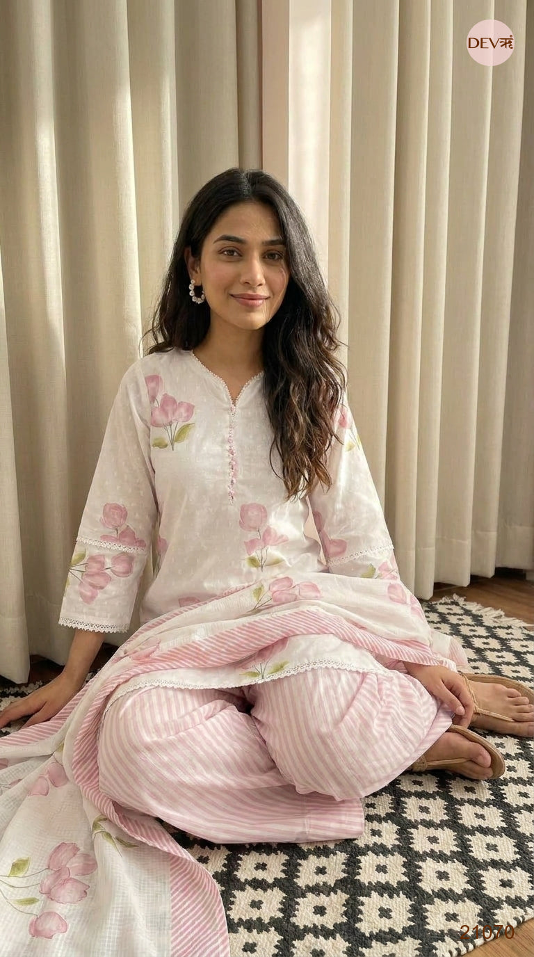 Gulnaar Pure Cotton Printed Pink 3-Piece Set (Devri – D.No 21070)
