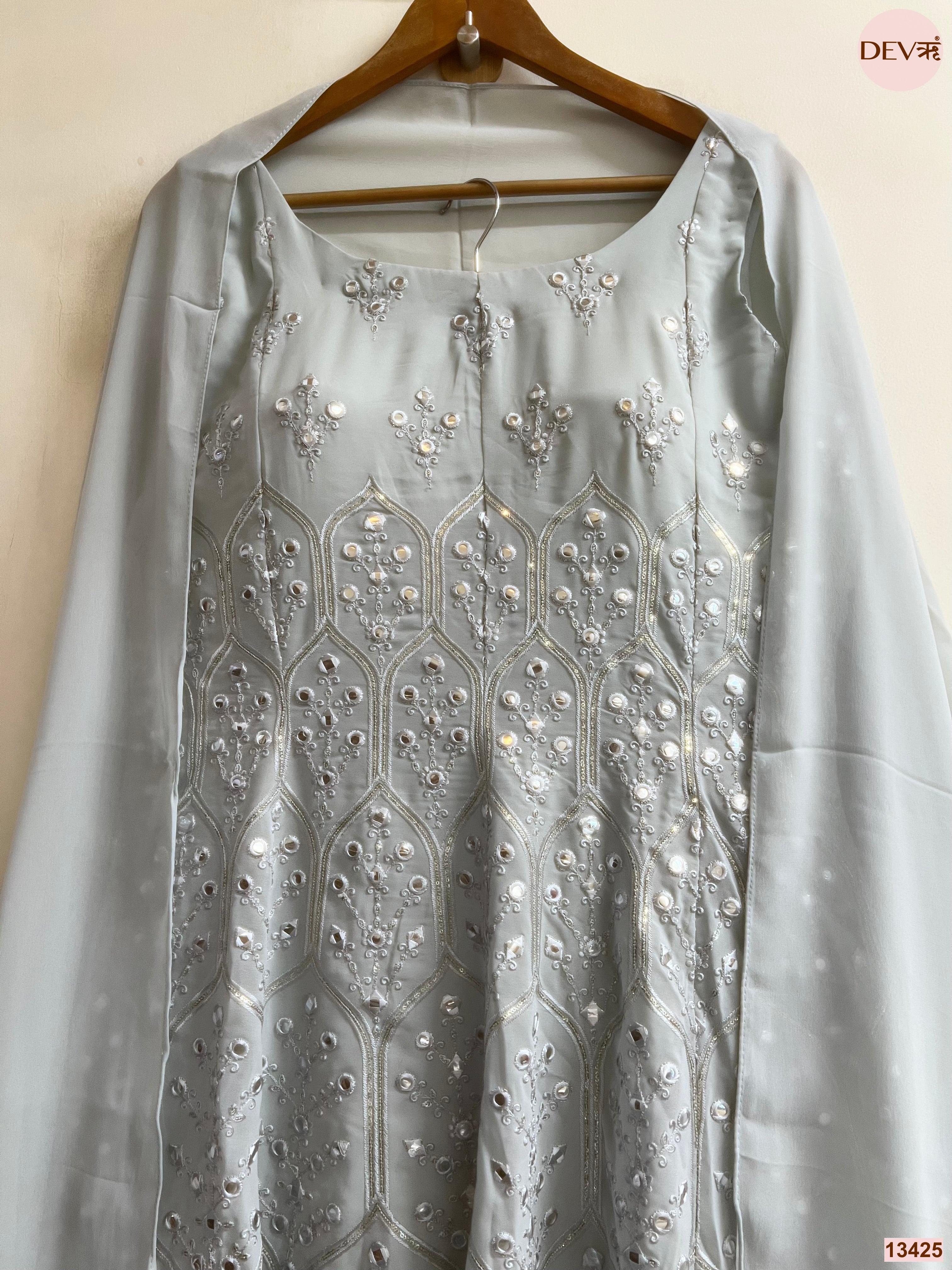 Gulnaar Georgete Embroidered Grey 3-Piece Set (Devri – D.No 13425)
