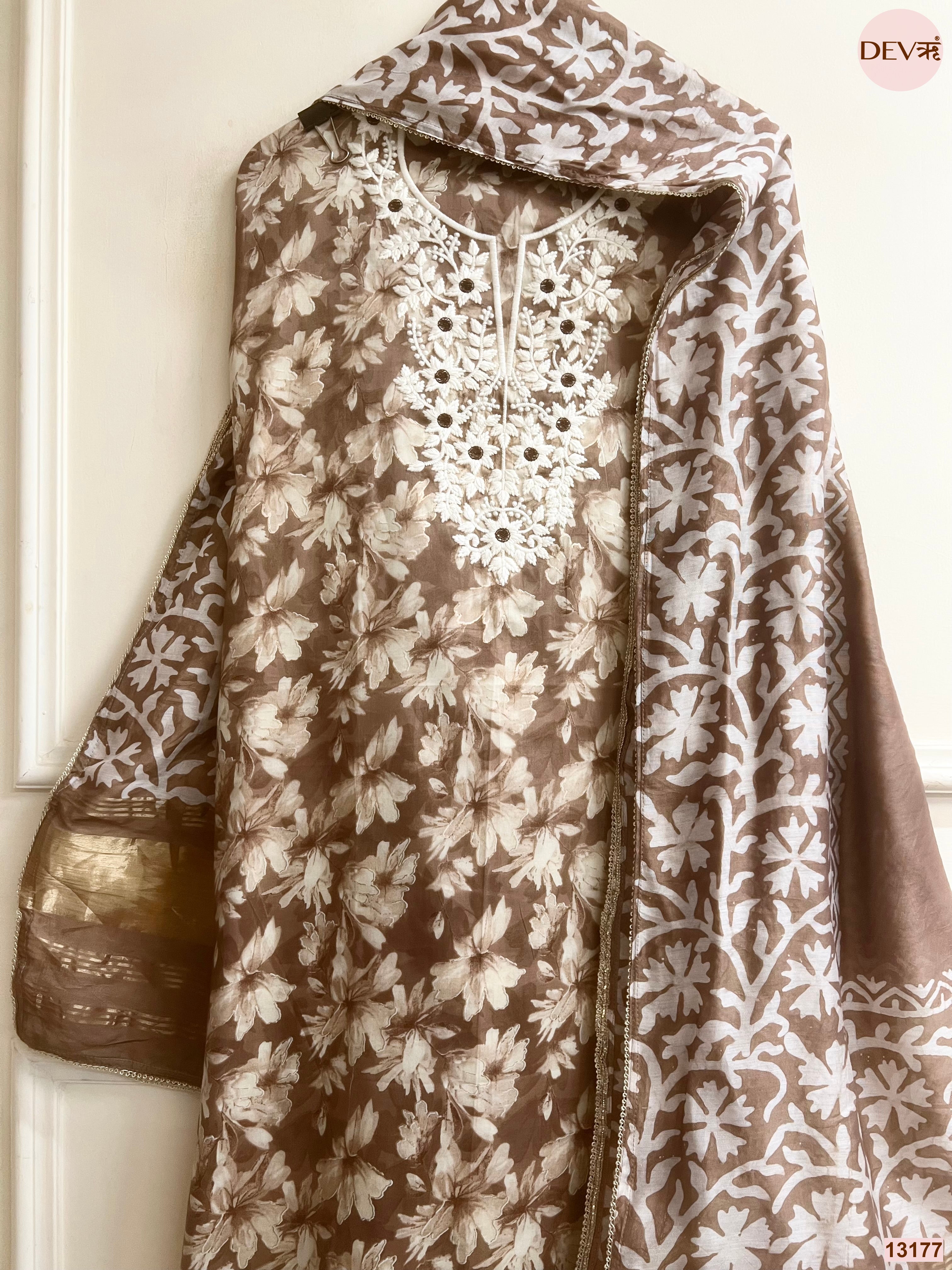 Brown Jam Cotton Printed Unstitched 3-Piece Suit (Devri – D.No 13177)