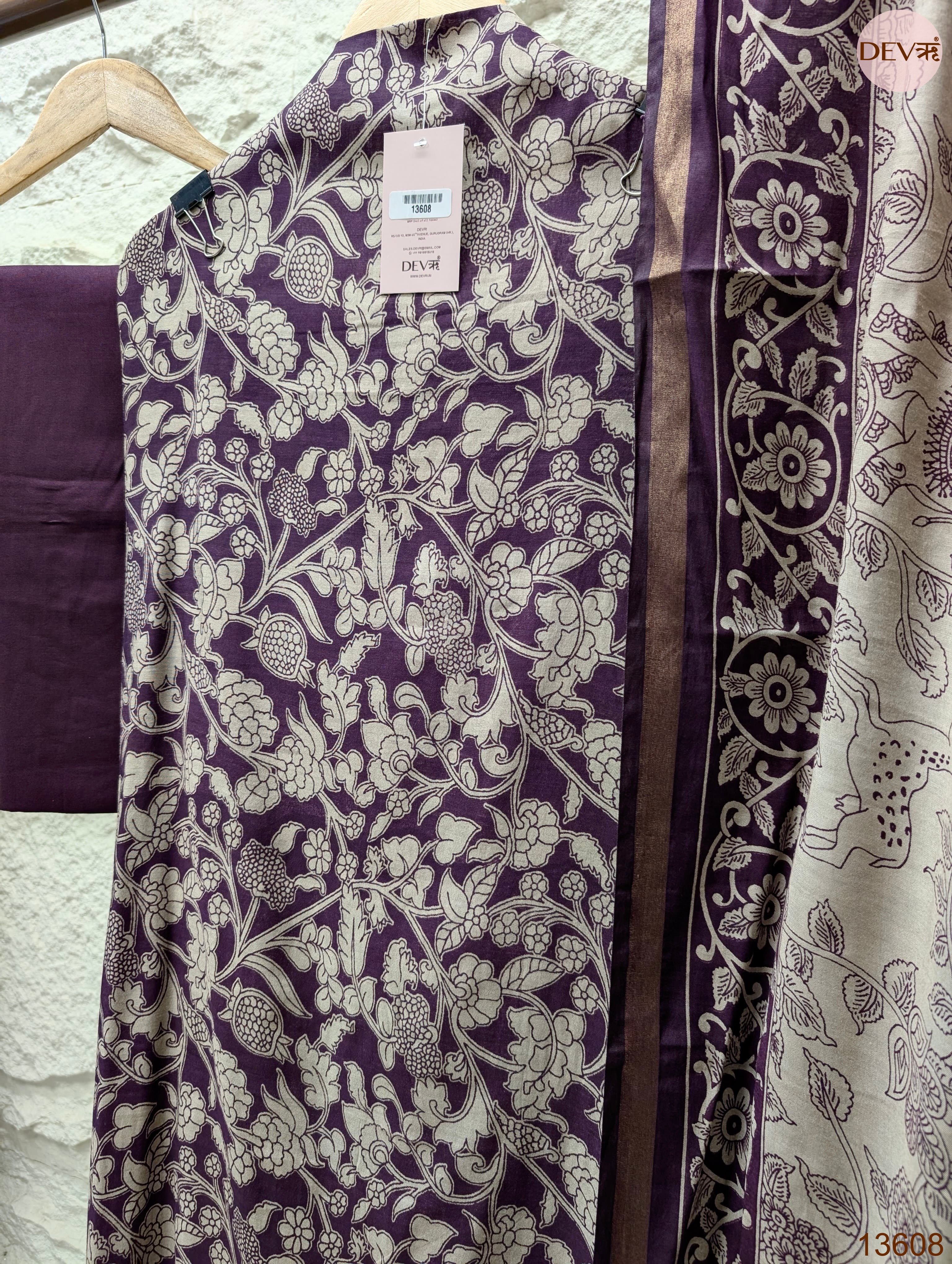 Purple Maheshwari Silk Printed Unstitched 3-Piece Suit (Devri – D.No 13608)