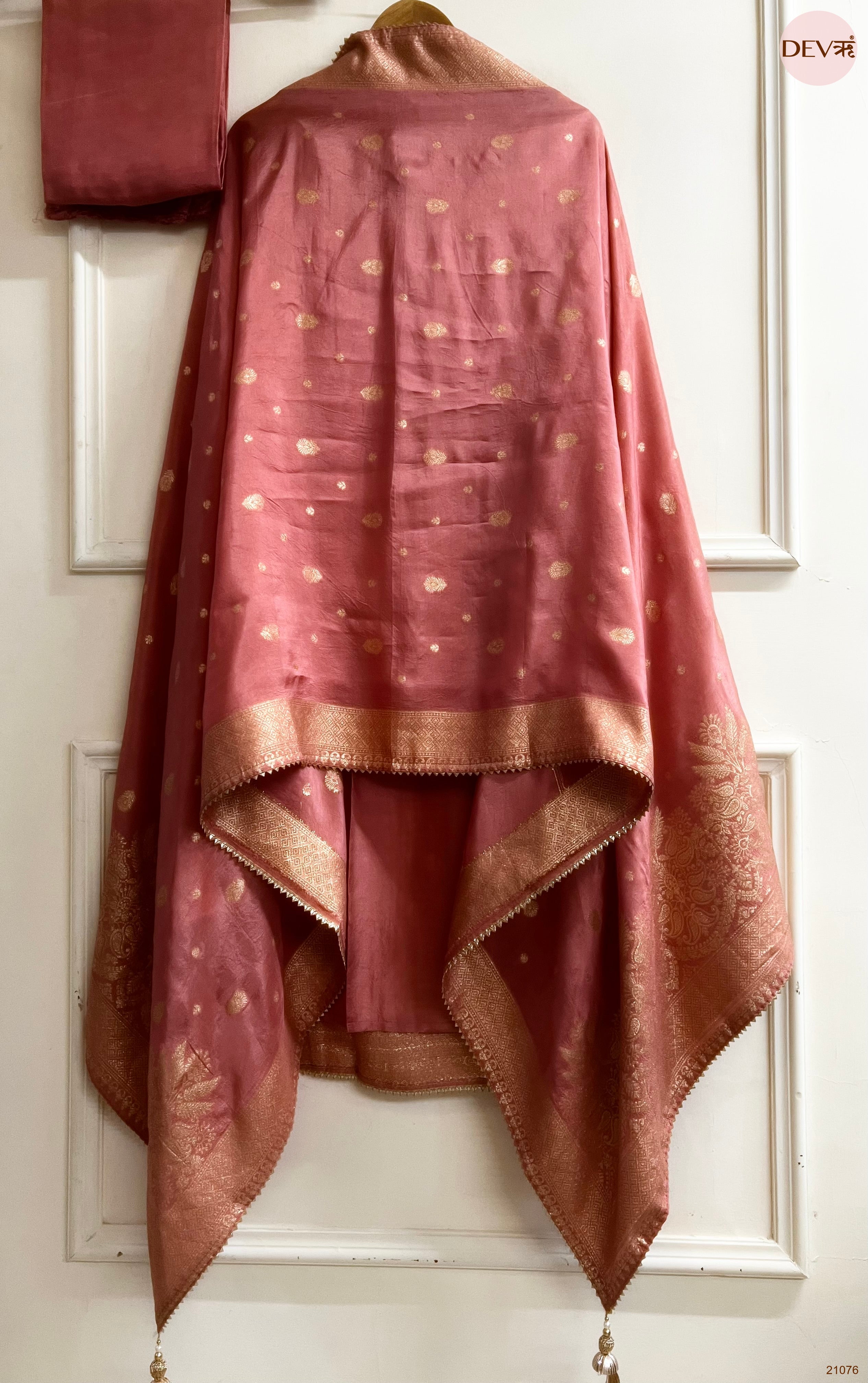 Pink Pure Viscose Dola Silk Printed Unstitched 3-Piece Suit (Devri – D.No 21076)