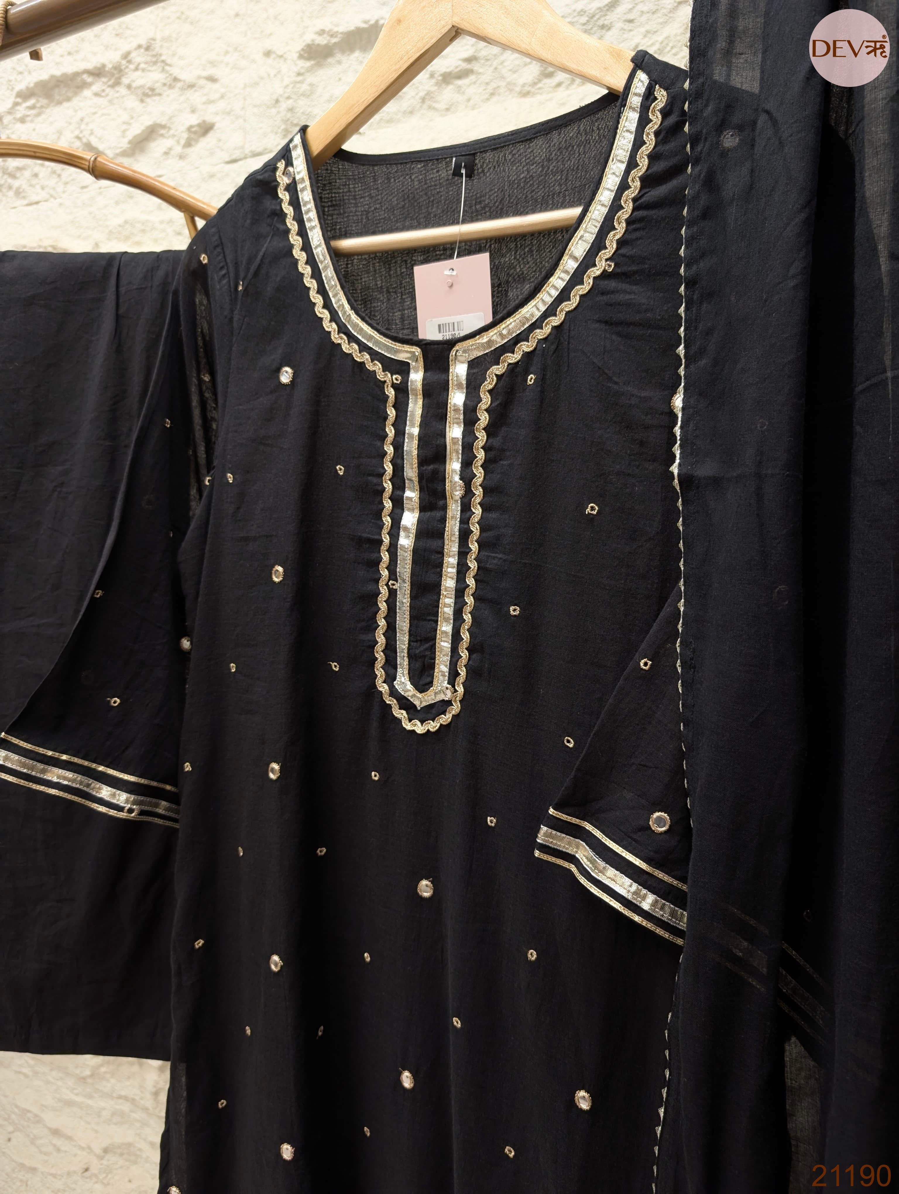 Nayantara Pure mul cotton Embroidered Black 3-Piece Set (Devri – D.No 21190)