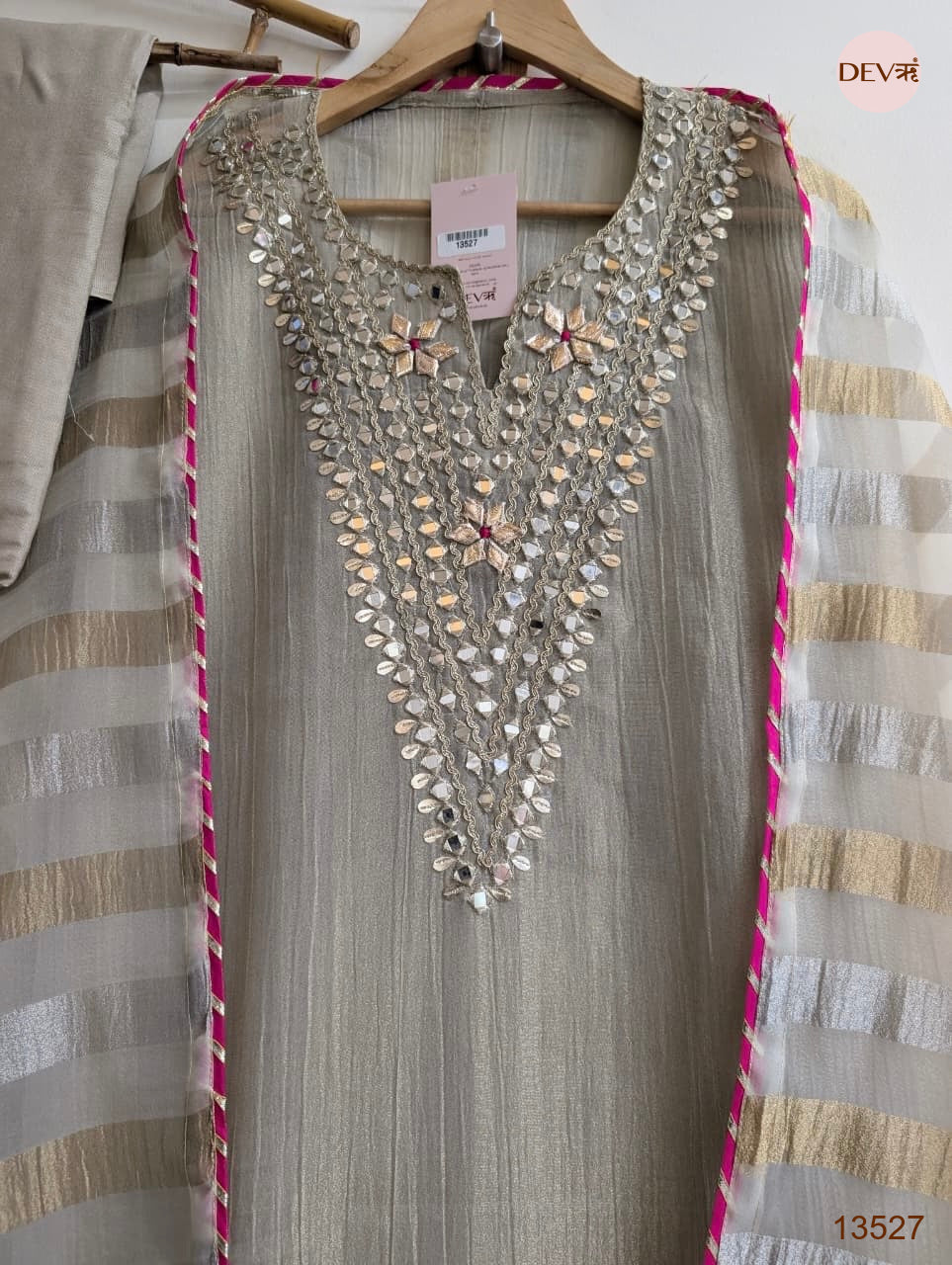 Grey Tissue Silk Embroidered Unstitched 3-Piece Suit (Devri – D.No 13527)