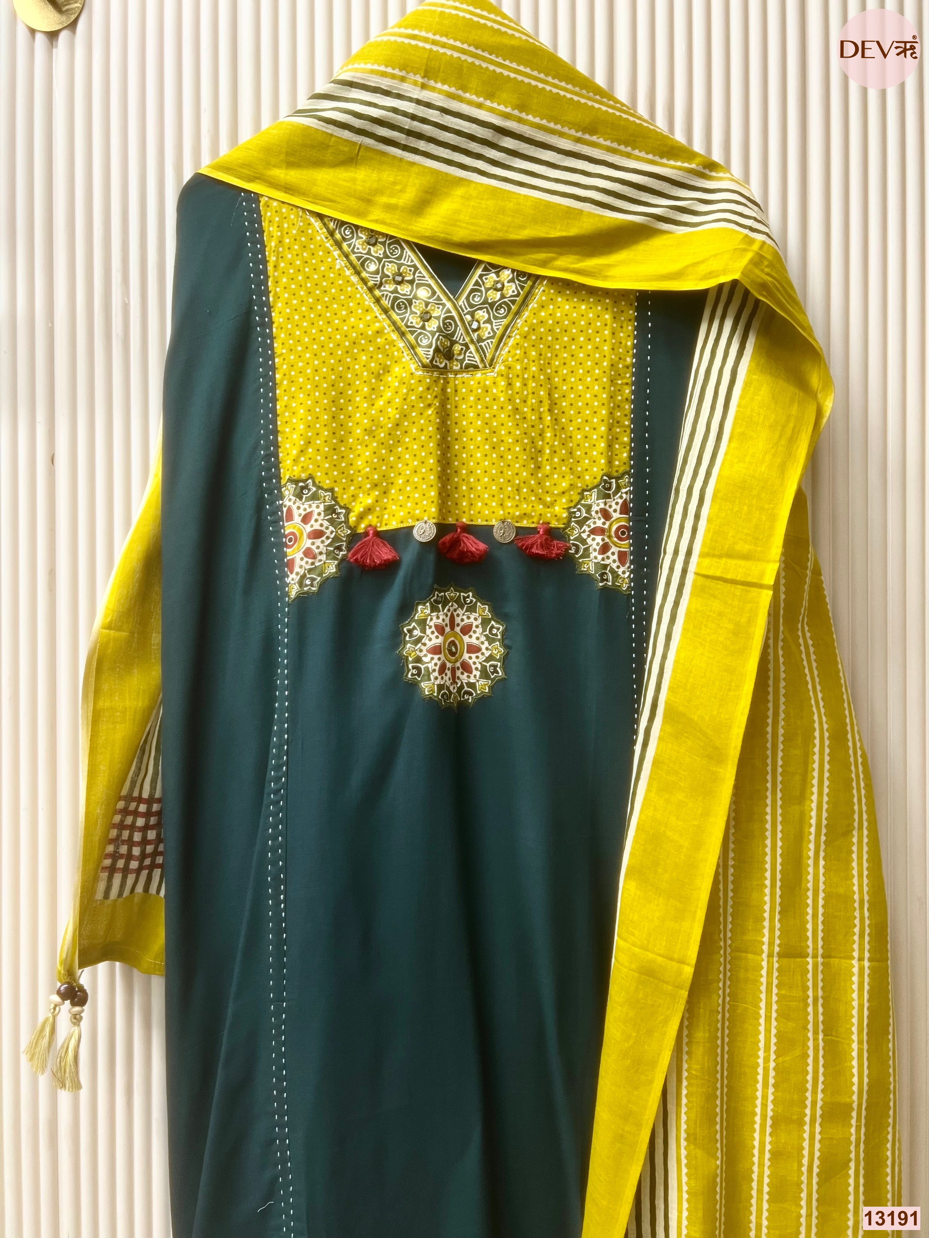 Teal Slub Cotton Printed Unstitched 3-Piece Suit (Devri – D.No 13191)