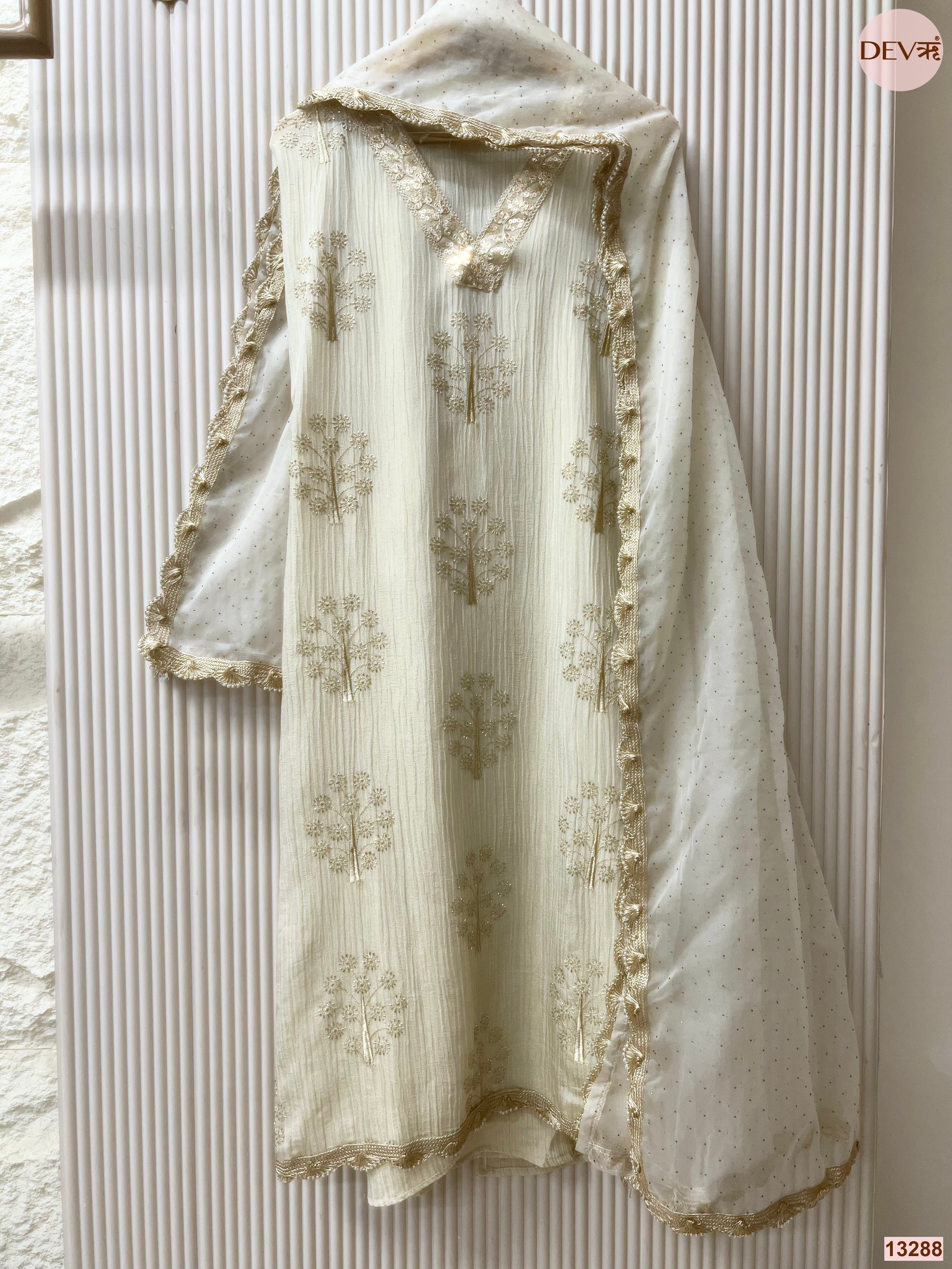 Cream Chinon Crush Embroidered Unstitched 3-Piece Suit (Devri – D.No 13288)