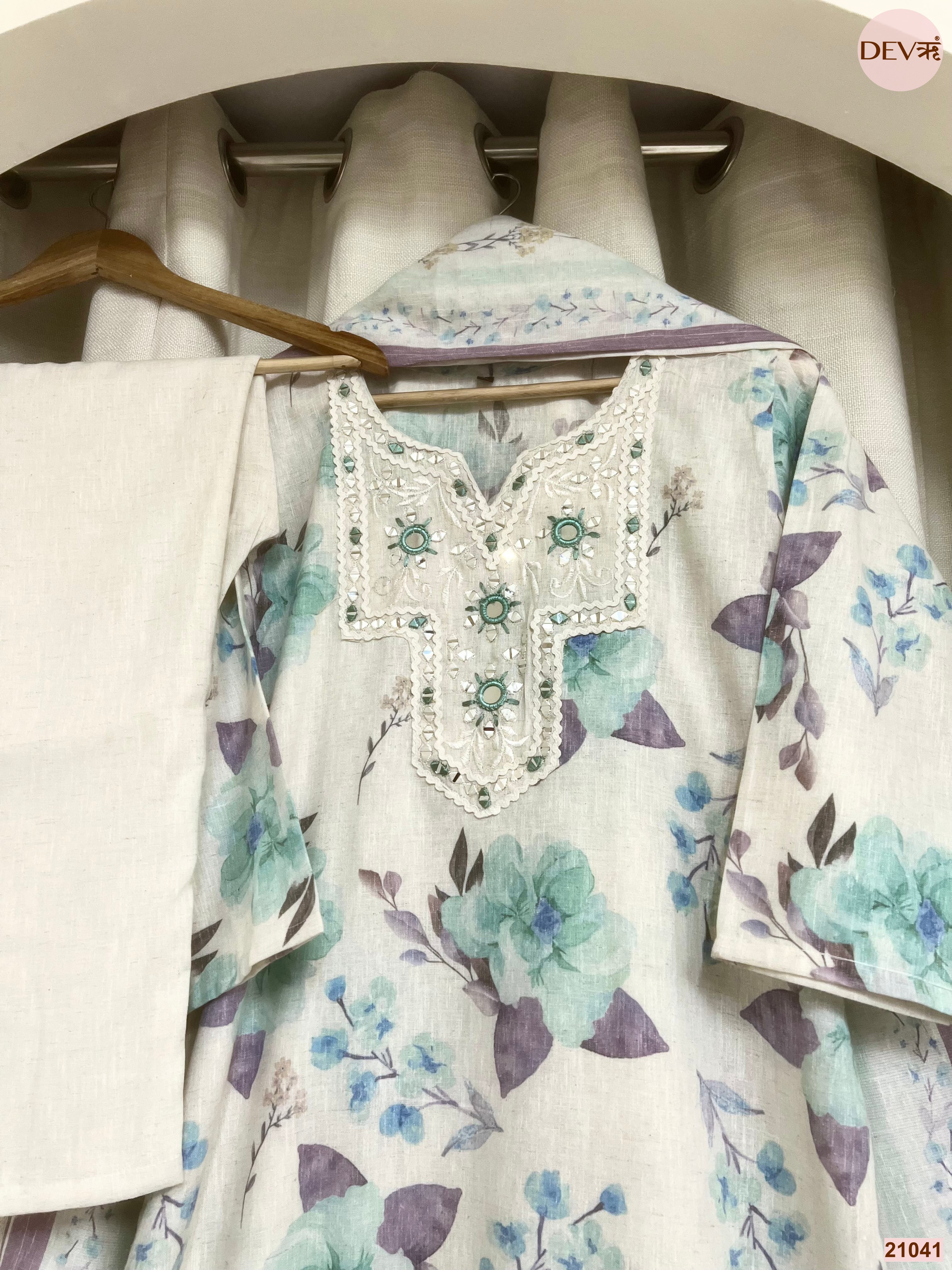 Gulnaar Pure Cotton Embroidered Off-White 3-Piece Set (Devri – D.No 21041)
